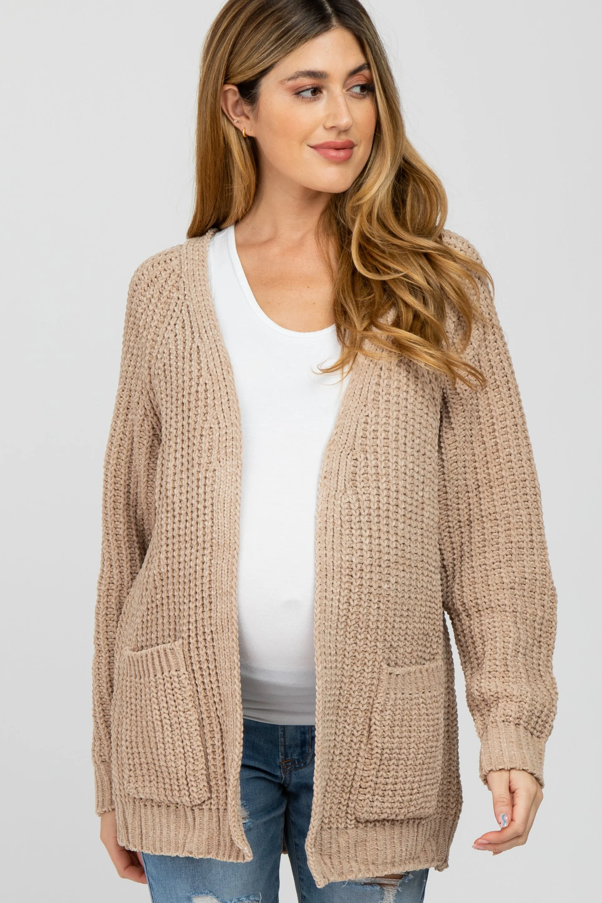 Taupe Ribbed Cable Knit Maternity Cardigan sold by Pinkblush product image thumbnail 2