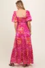 Fuchsia Floral Smocked Short Puff Sleeve Tiered Maternity Maxi Dress sold by Pinkblush