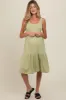 Light Olive Tiered Sleeveless Maternity Midi Dress sold by Pinkblush