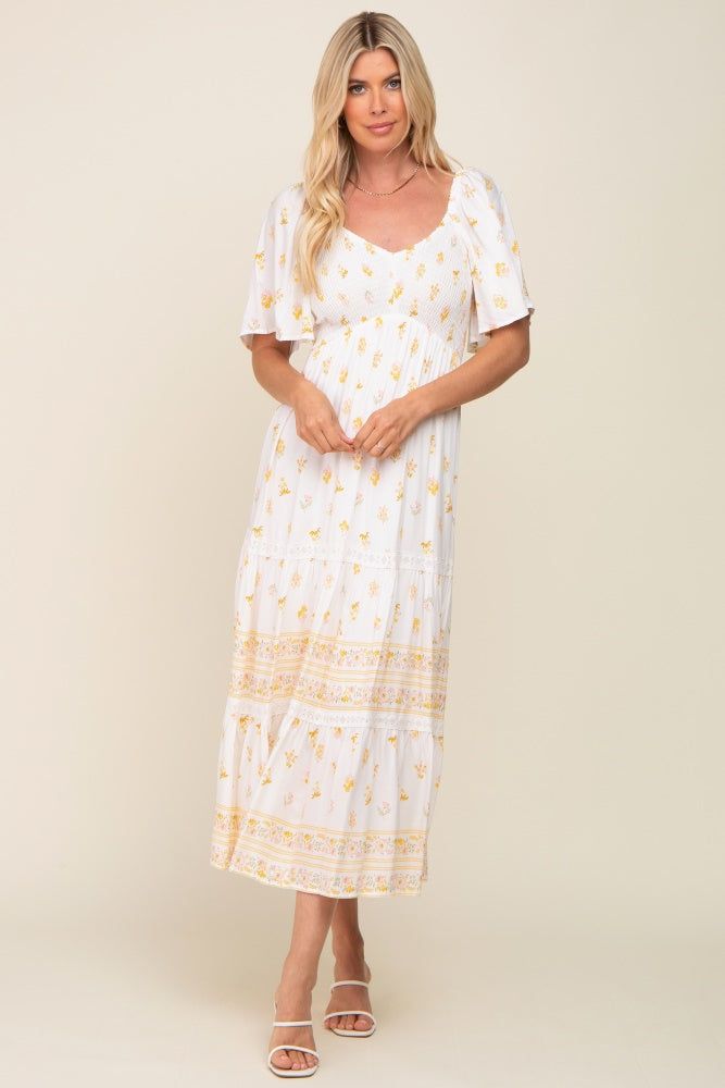 Ivory Floral Flutter Sleeve Midi Dress sold by Pinkblush product image thumbnail 4