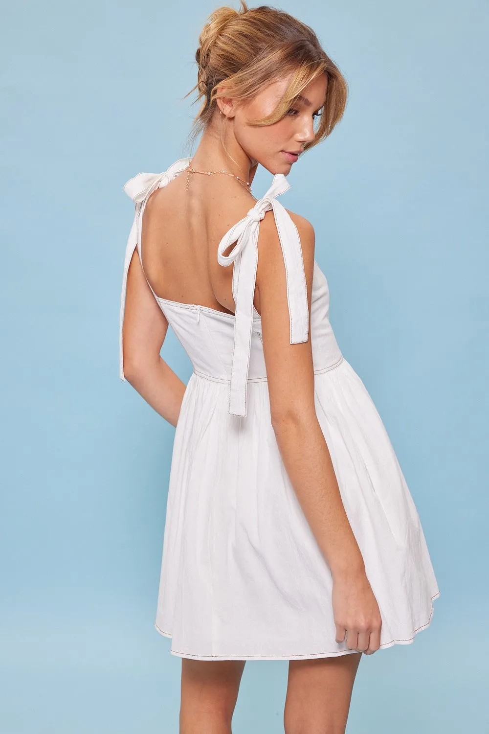 Off White Ribbon Shoulder Ties Mini Dress sold by Pinkblush product image thumbnail 2