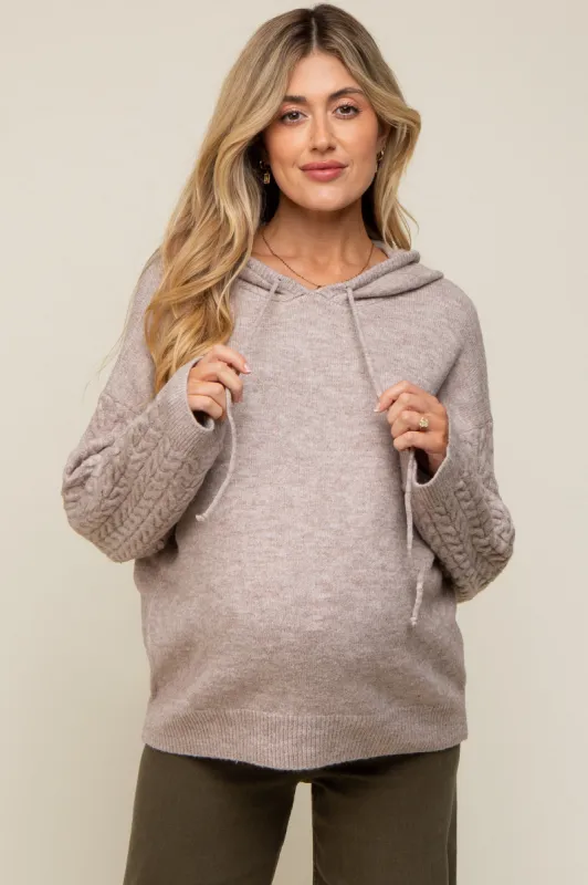 Taupe Mixed Knit Maternity Hooded Sweater sold by Pinkblush