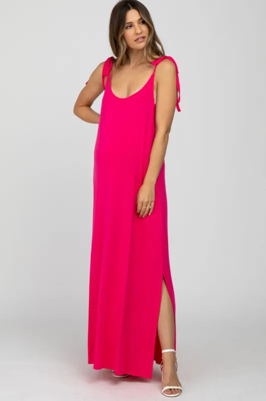 Fuchsia Tie Strap Side Slit Maternity Maxi Dress sold by Pinkblush