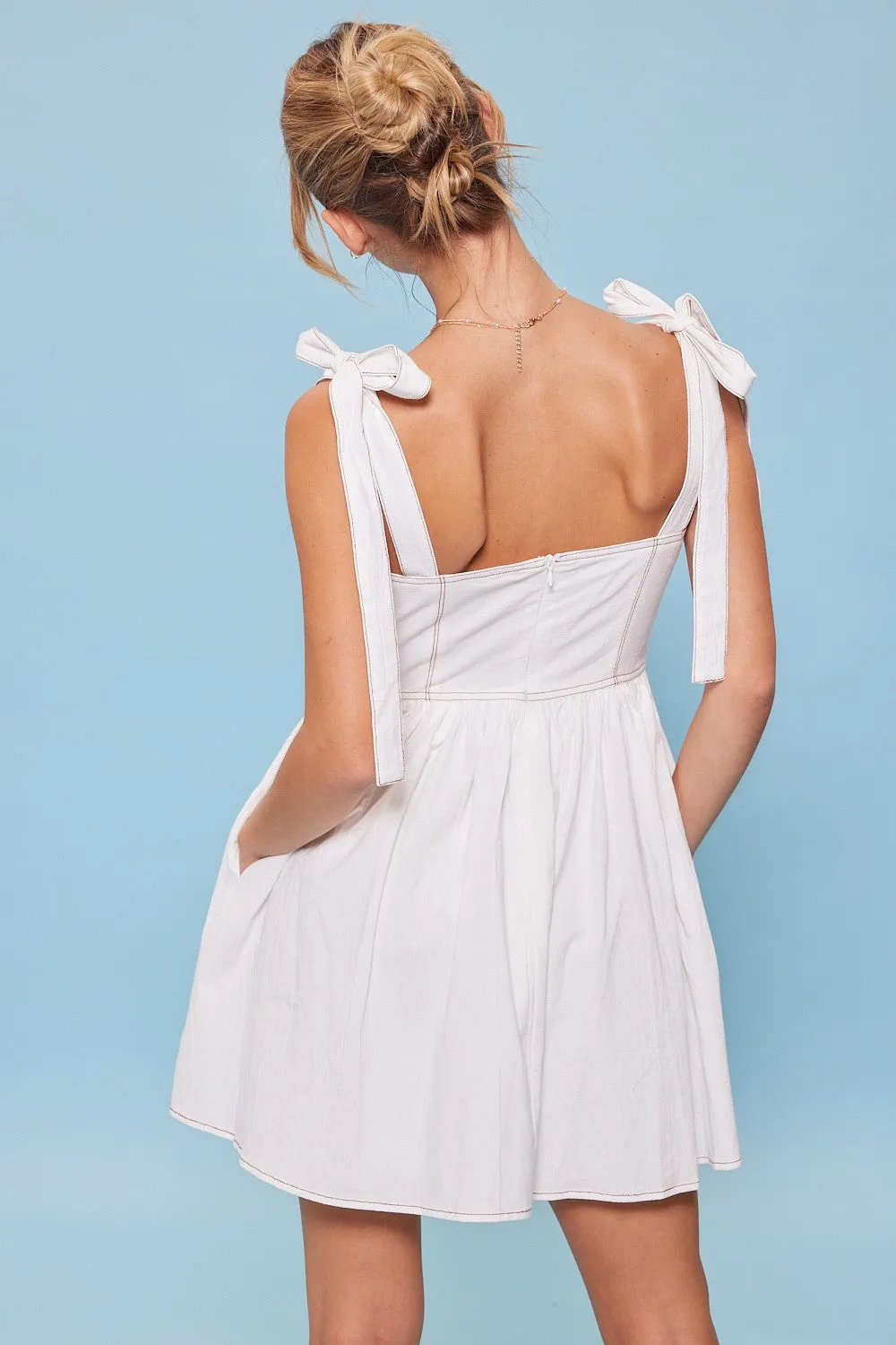 Off White Ribbon Shoulder Ties Mini Dress sold by Pinkblush product image thumbnail 3