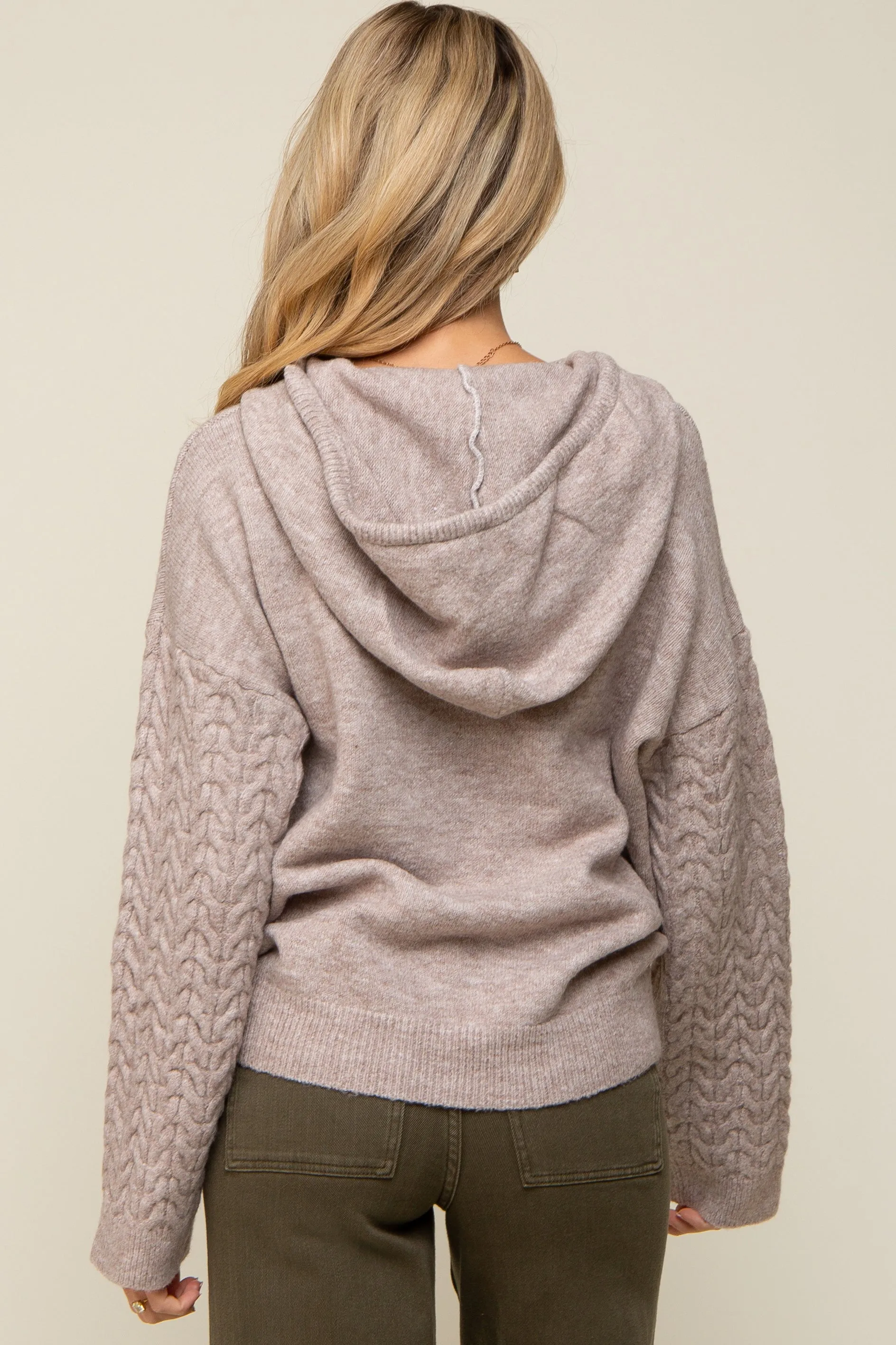 Taupe Mixed Knit Maternity Hooded Sweater sold by Pinkblush product image thumbnail 3
