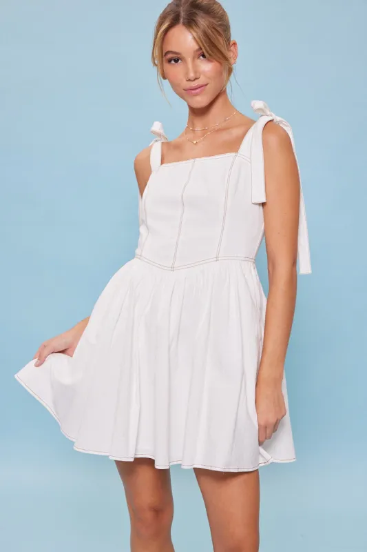 Off White Ribbon Shoulder Ties Mini Dress sold by Pinkblush