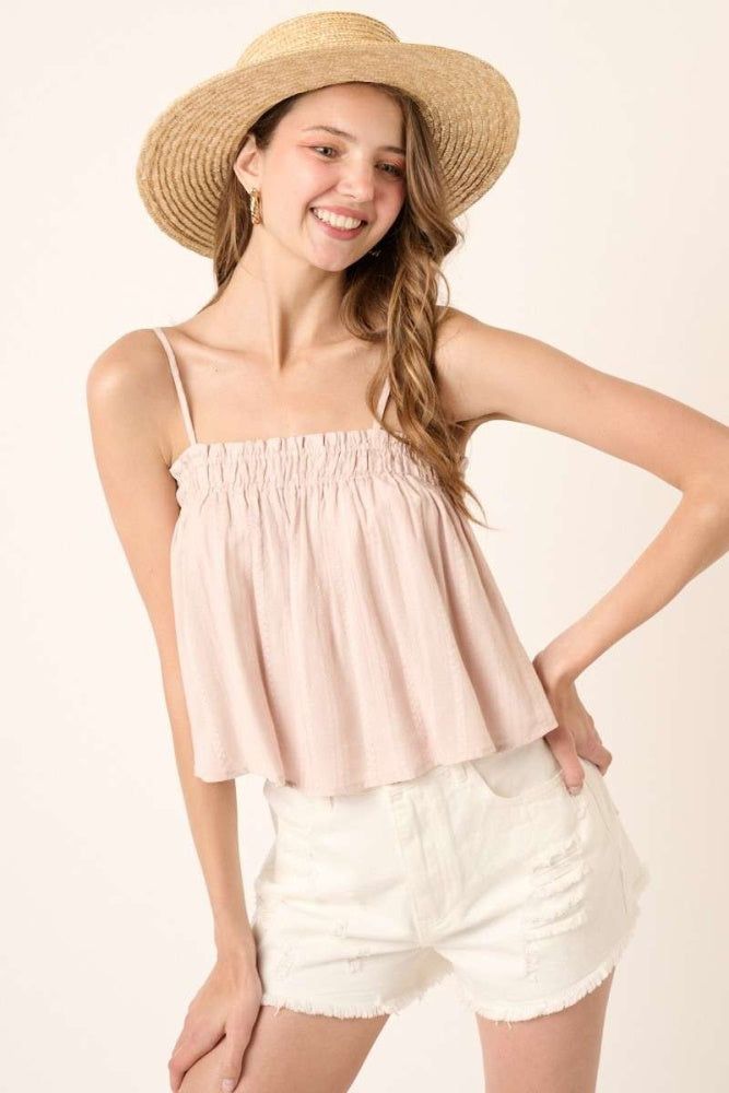 Sand Stripe Texture Elastic Detail Crop Tank Top sold by Pinkblush