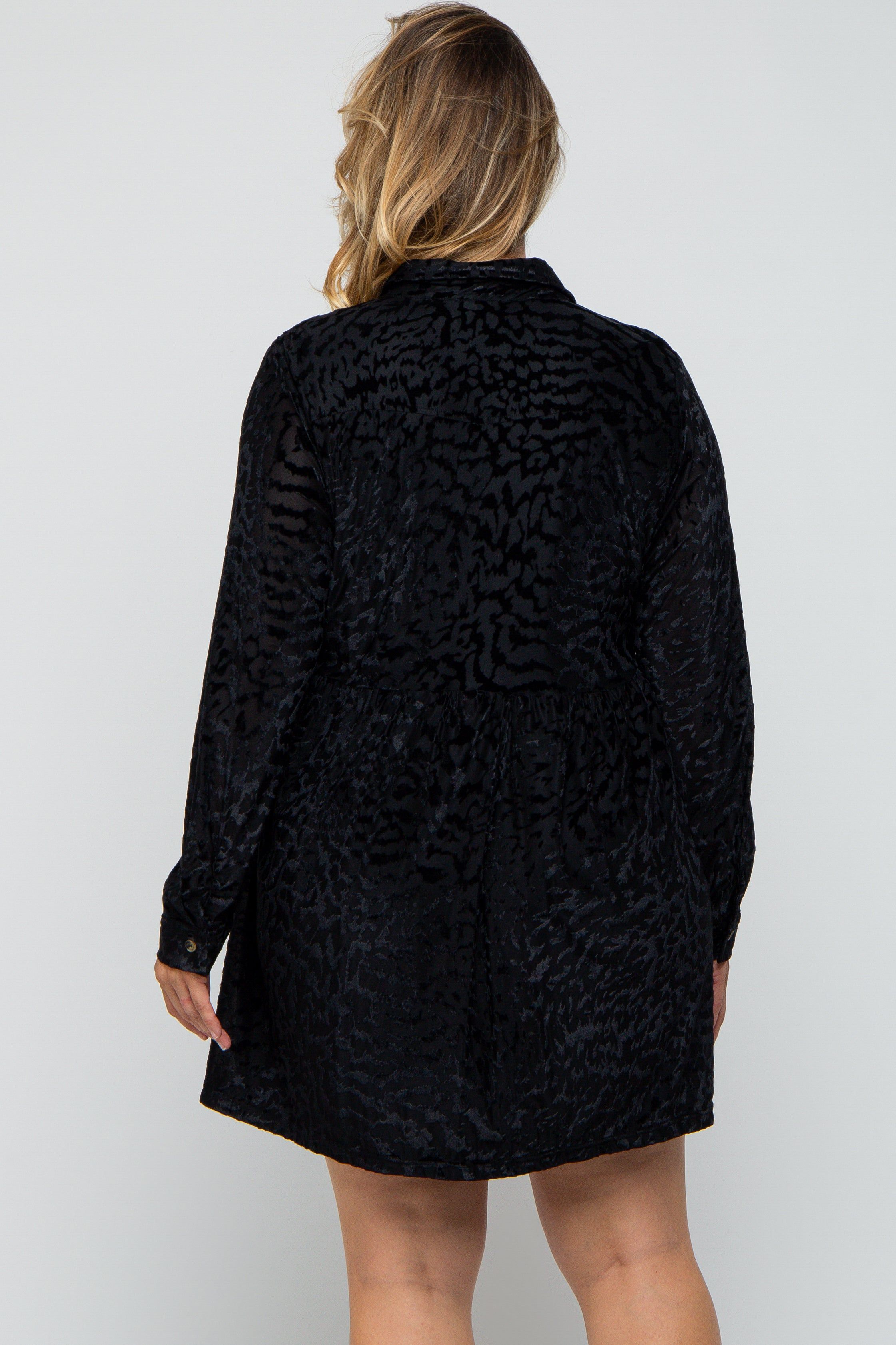 Black Burnout Velvet Maternity Plus Button Up Dress sold by Pinkblush product image thumbnail 3