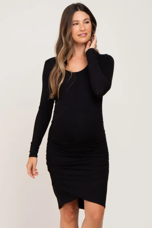 Black Long Sleeve Ruched Maternity Dress sold by Pinkblush