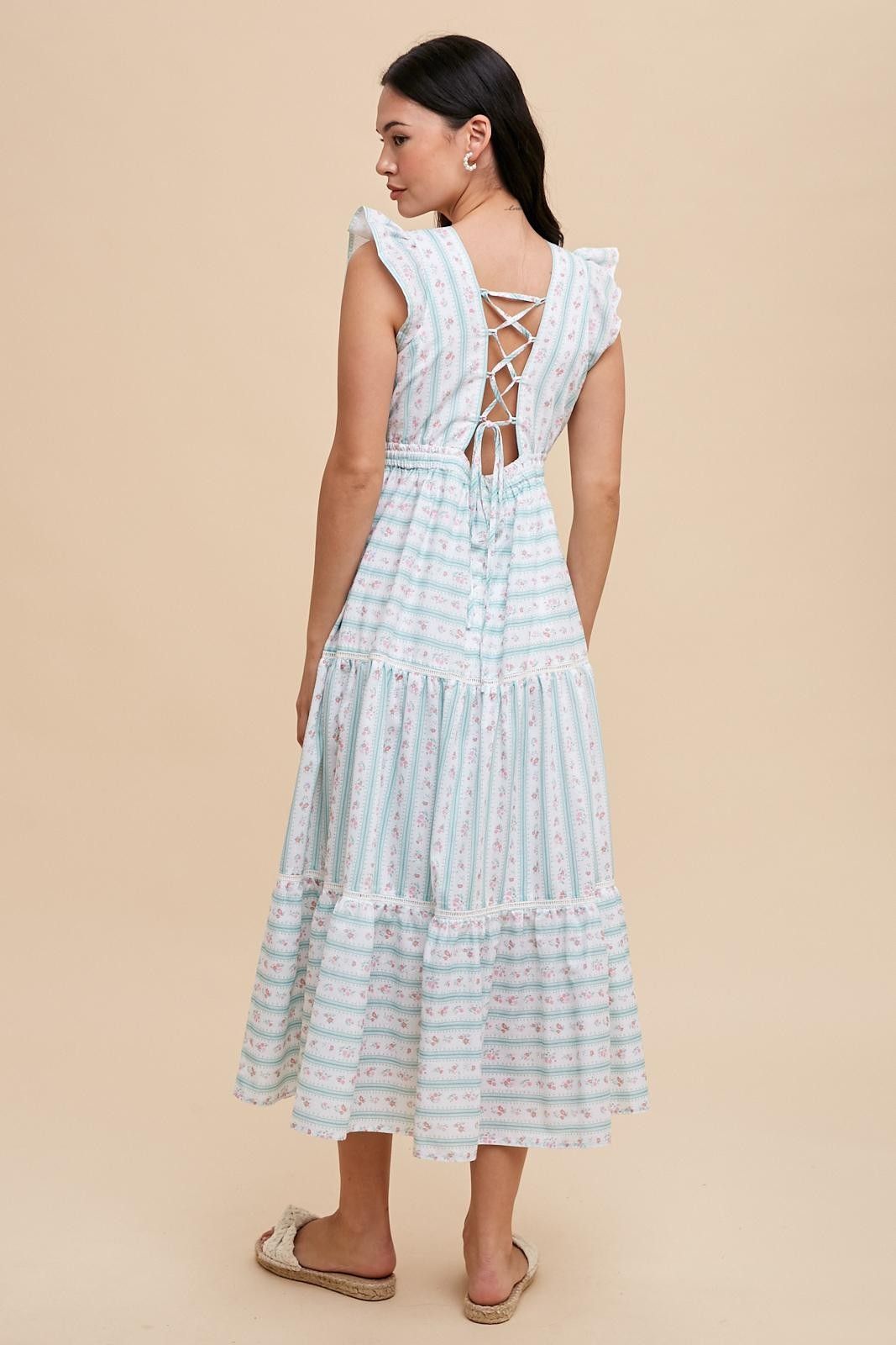 Vintage Green Floral Print Maxi Dress sold by Pinkblush product image thumbnail 3