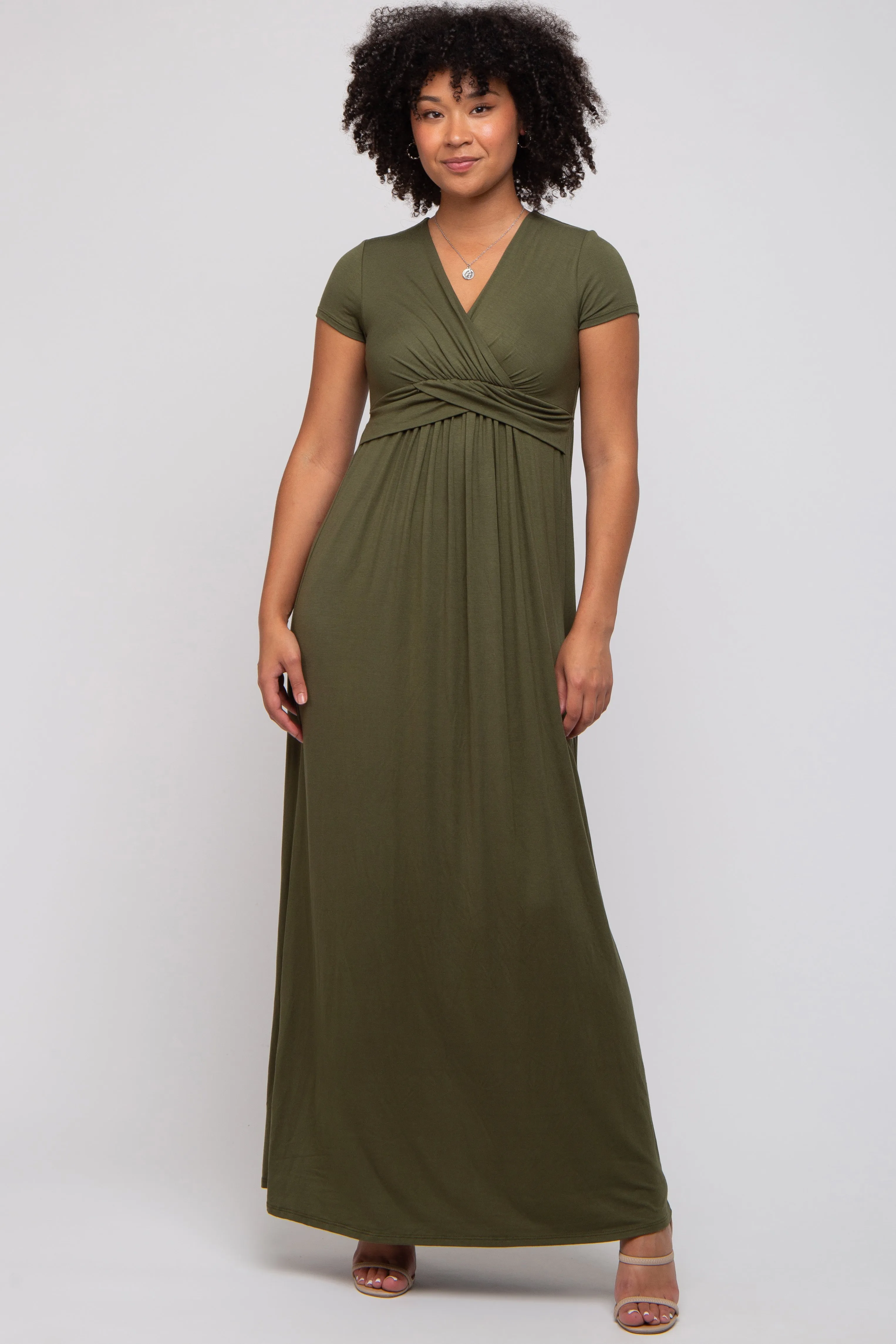 PinkBlush Olive Draped Nursing Maxi Dress sold by Pinkblush