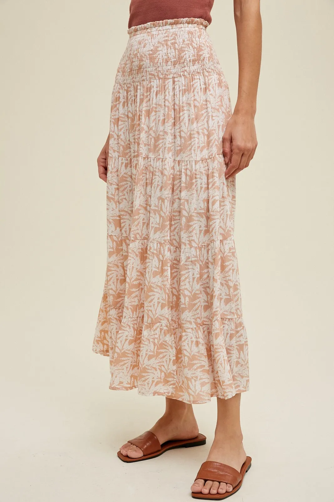 Pink Tropical Tiered Midi Skirt With Slit sold by Pinkblush product image thumbnail 3