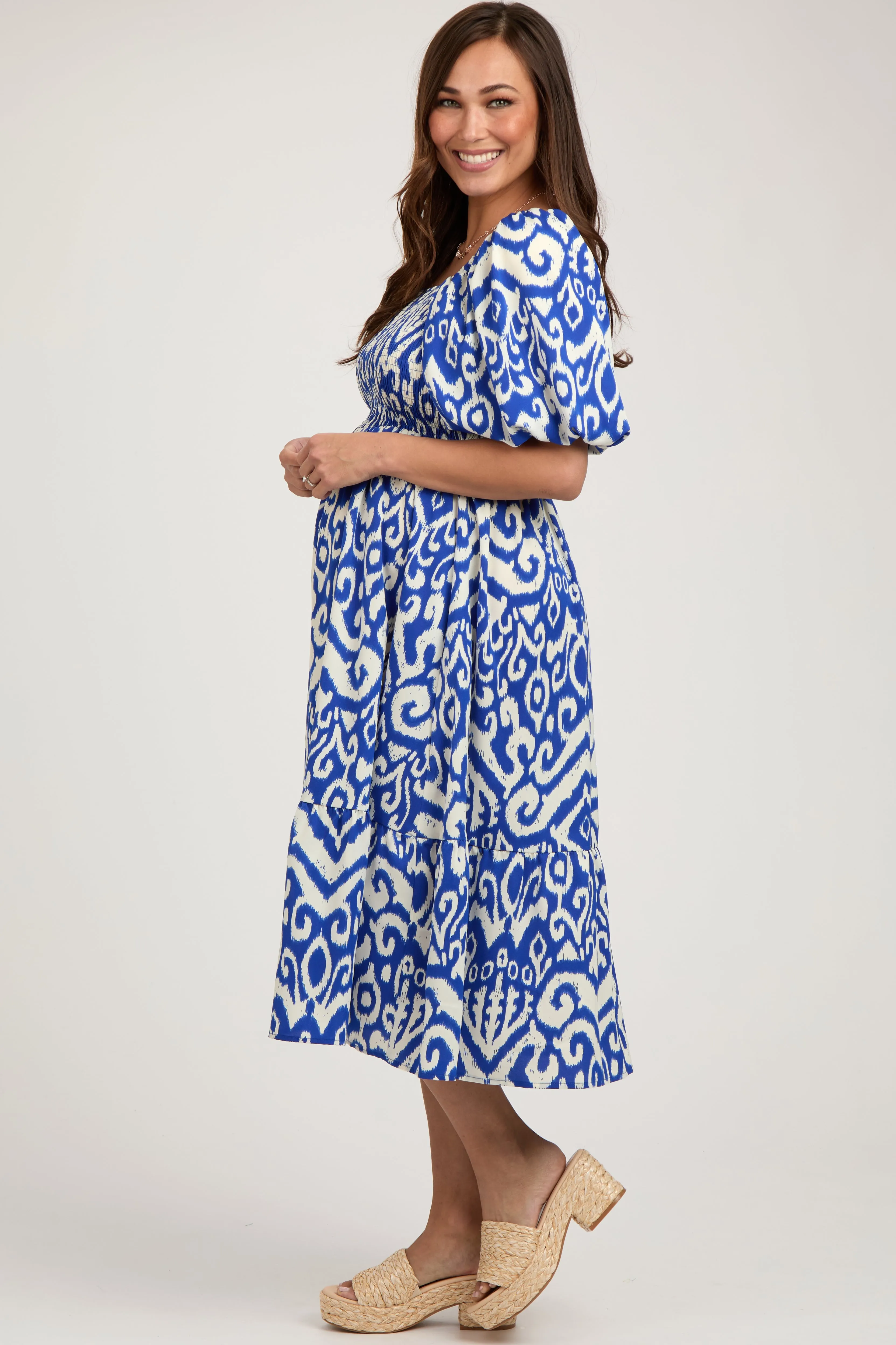 Royal Blue Square Neck Smocked Ruffle Maternity Midi Dress sold by Pinkblush product image thumbnail 3