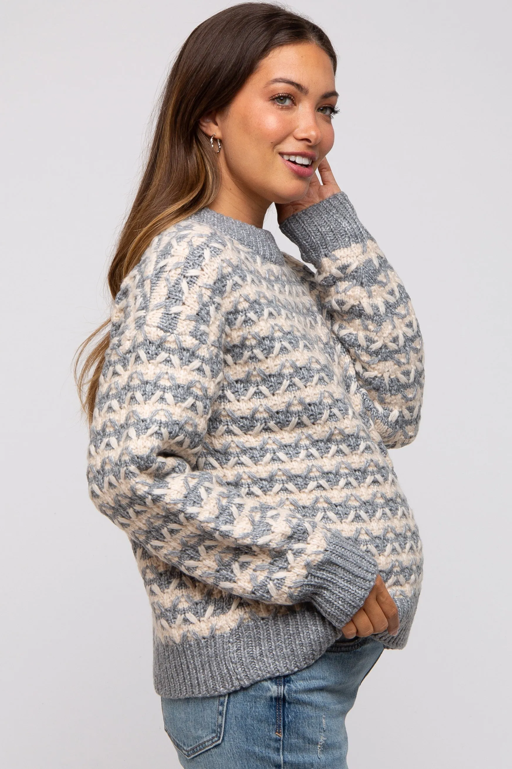 Grey Striped Open Knit Maternity Sweater sold by Pinkblush product image thumbnail 3