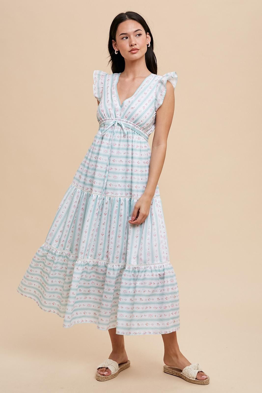 Vintage Green Floral Print Maxi Dress sold by Pinkblush