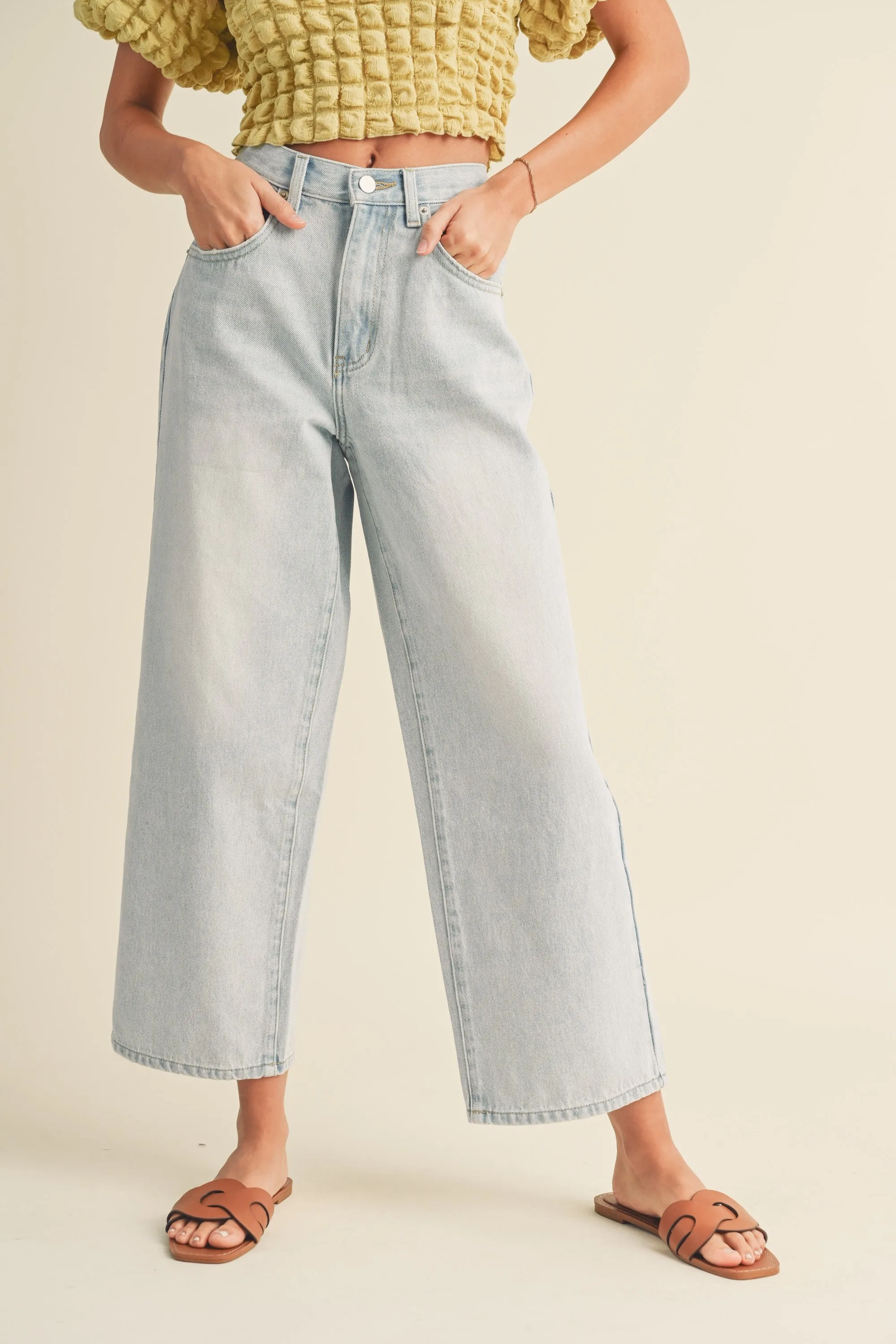Ice Denim Adjustable Waist Crop Light Denim Pants sold by Pinkblush product image thumbnail 2