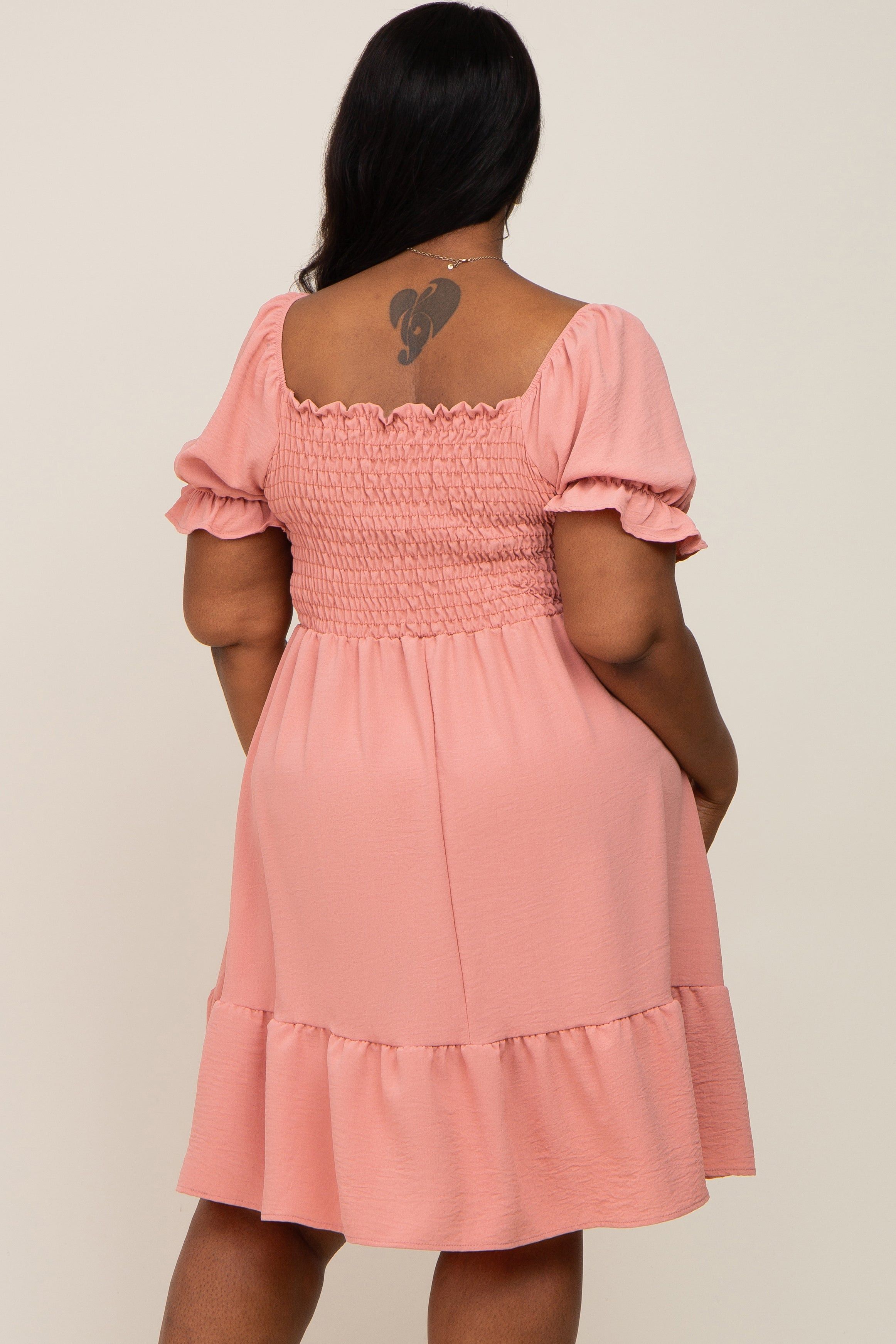 Coral Smocked Ruffle Trim Plus Dress sold by Pinkblush product image thumbnail 3