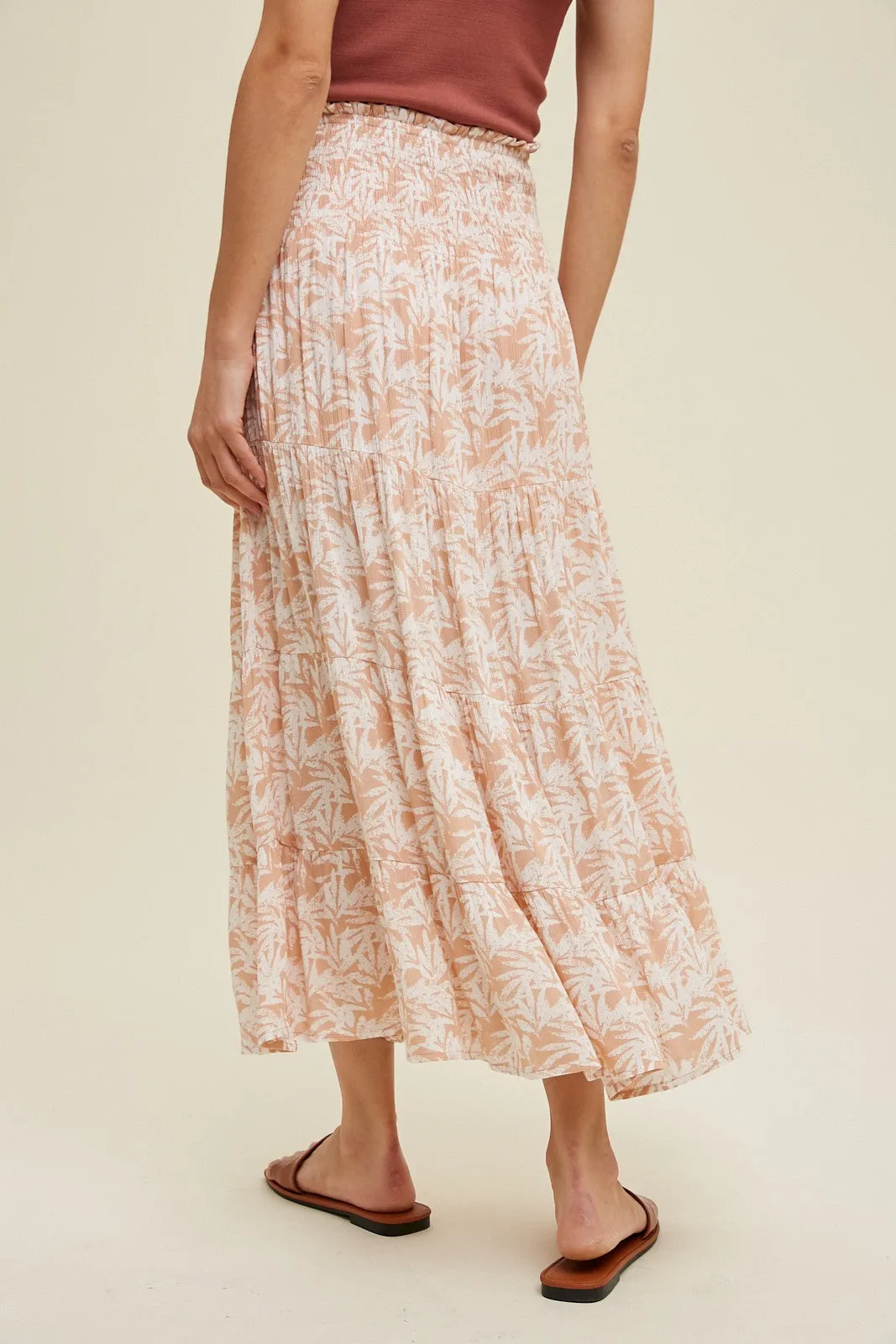 Pink Tropical Tiered Midi Skirt With Slit sold by Pinkblush product image thumbnail 4