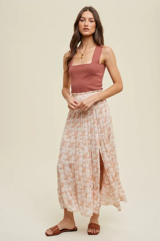 Pink Tropical Tiered Midi Skirt With Slit sold by Pinkblush