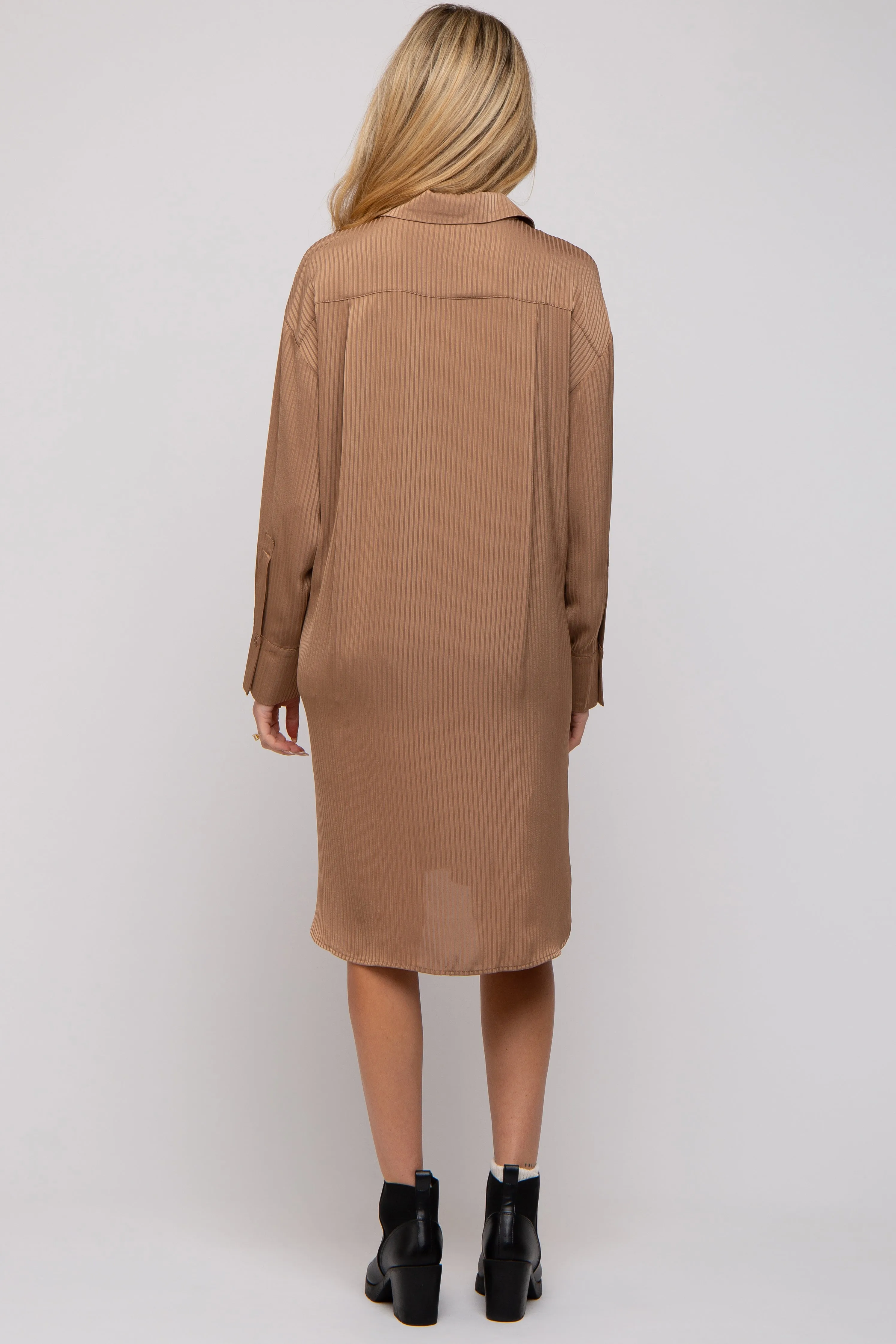 Mocha Striped Maternity Shirt Dress sold by Pinkblush product image thumbnail 3