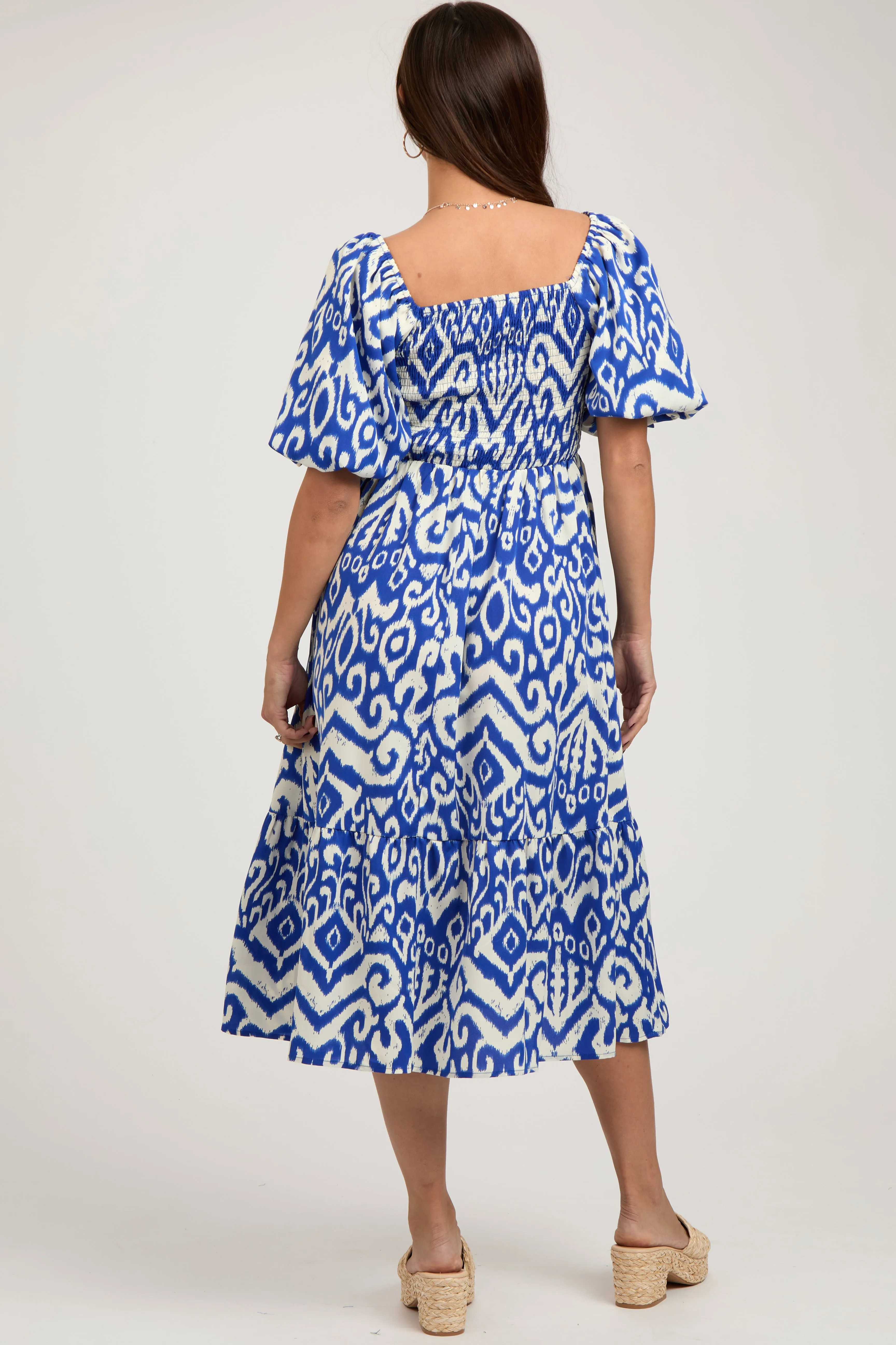 Royal Blue Square Neck Smocked Ruffle Maternity Midi Dress sold by Pinkblush product image thumbnail 4