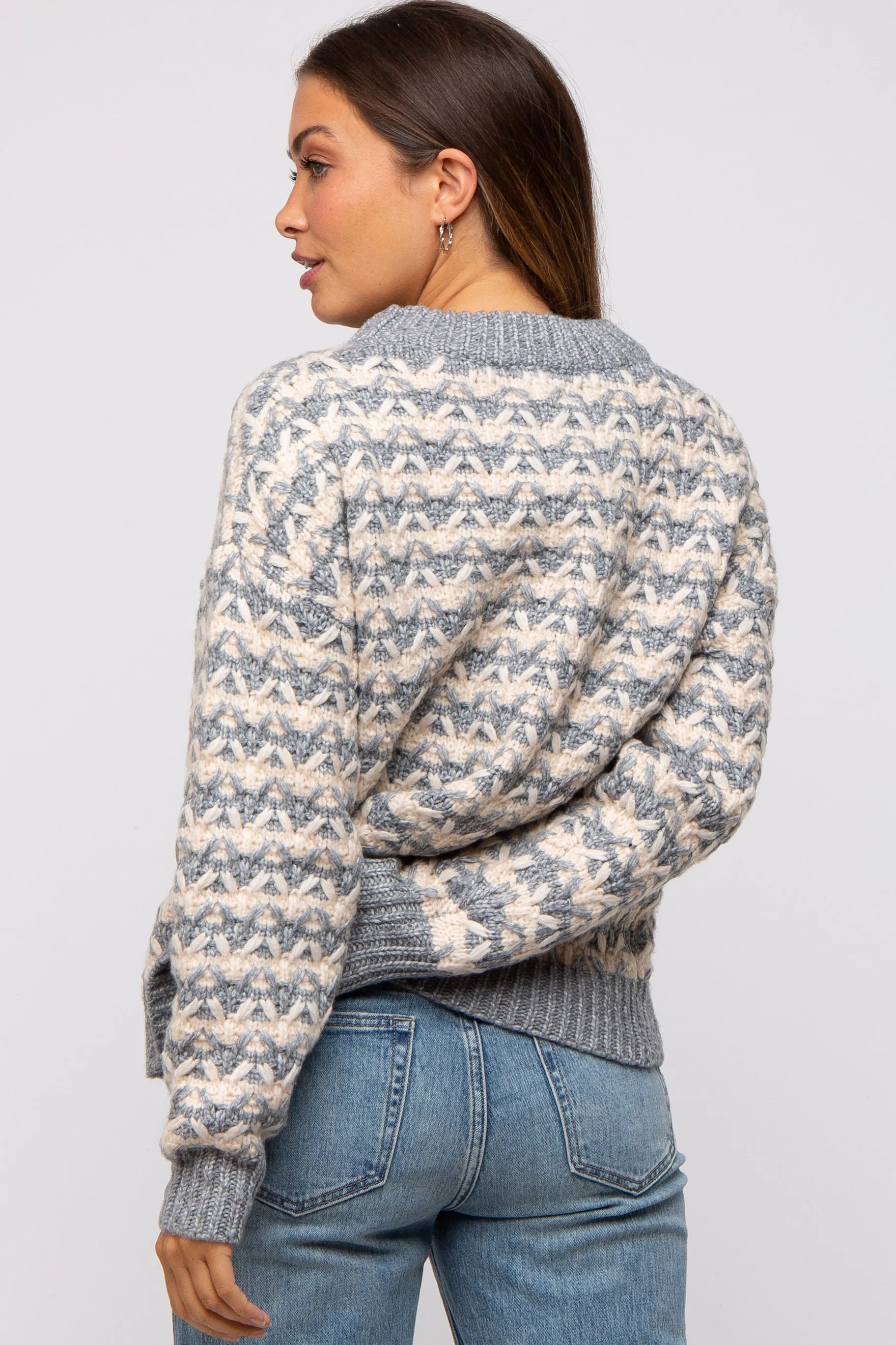 Grey Striped Open Knit Maternity Sweater sold by Pinkblush product image thumbnail 4
