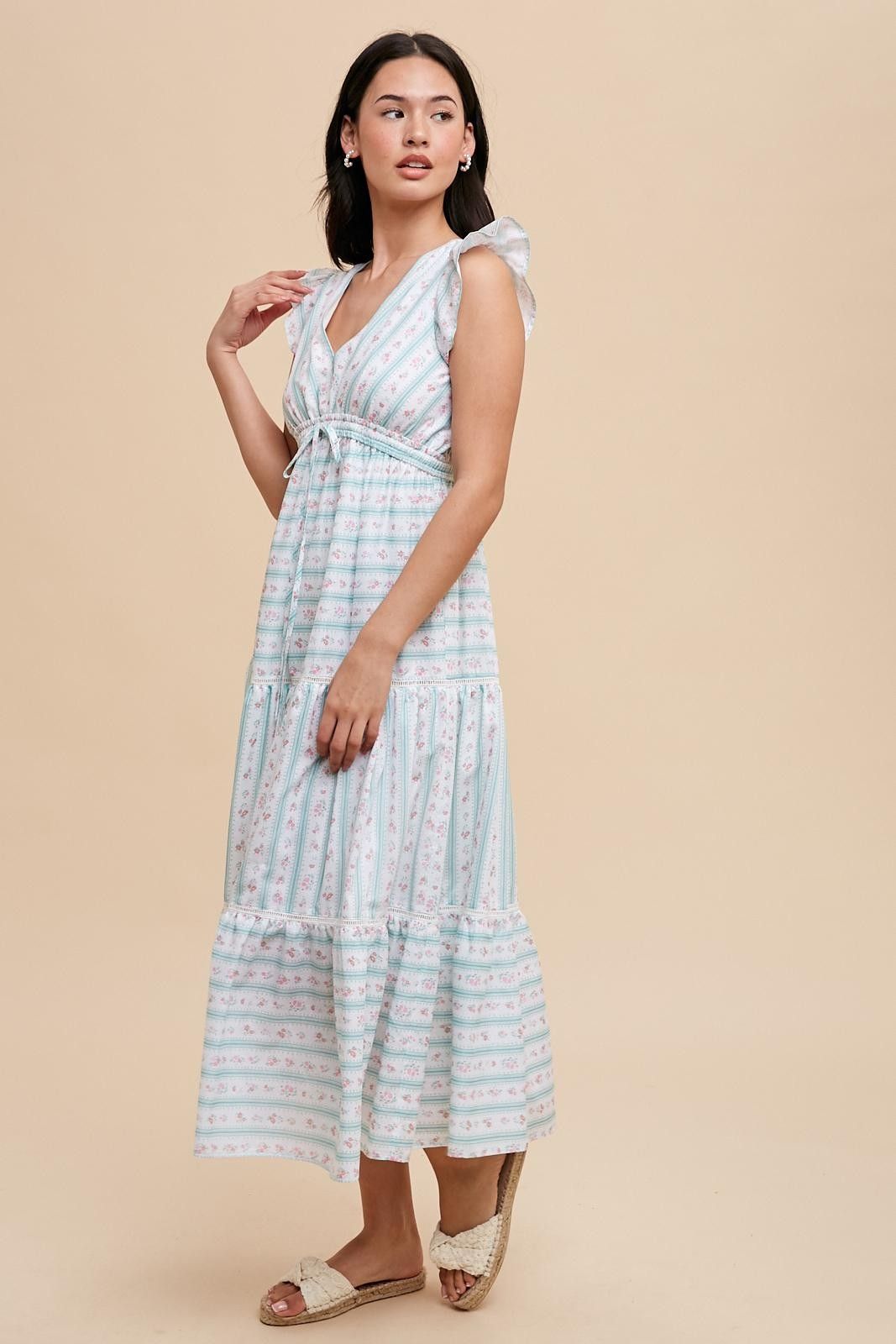 Vintage Green Floral Print Maxi Dress sold by Pinkblush product image thumbnail 2