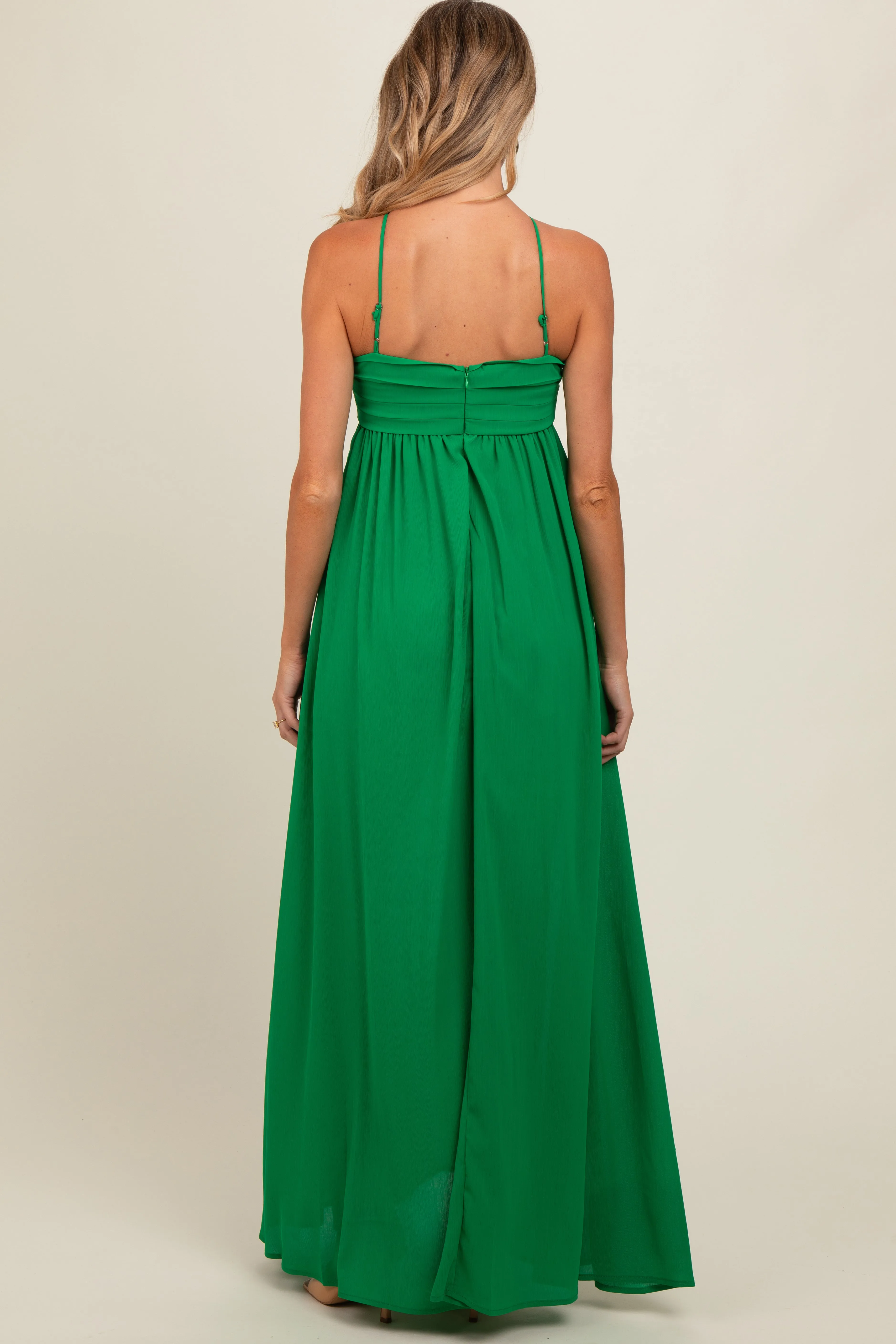 Green Pleated Front Tie Side Slit Maternity Maxi Dress sold by Pinkblush product image thumbnail 4