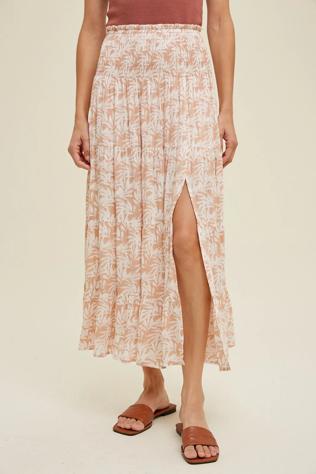Pink Tropical Tiered Midi Skirt With Slit sold by Pinkblush product image thumbnail 2