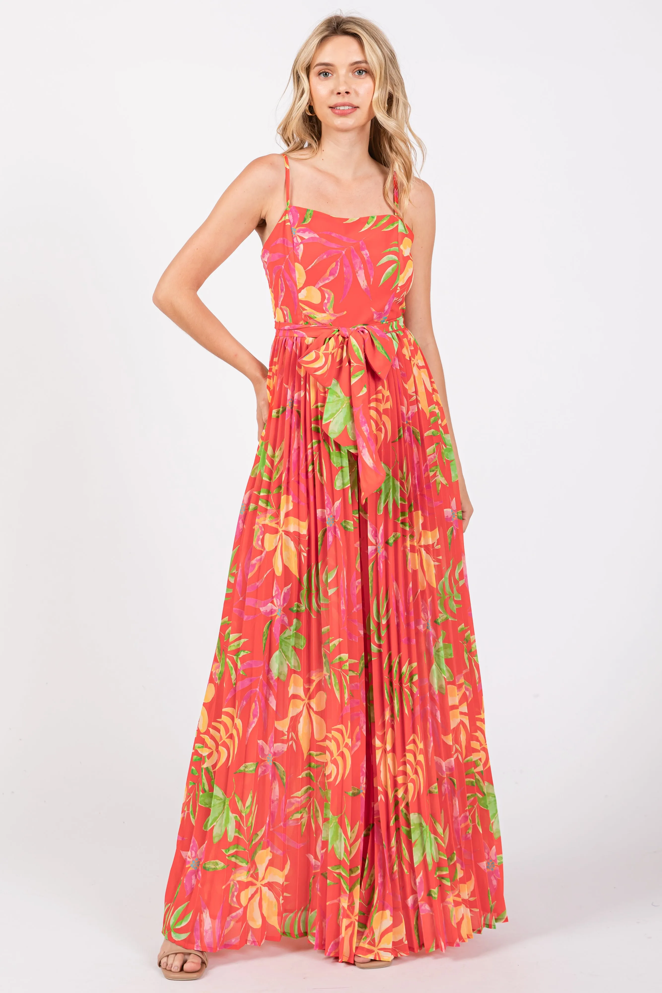 Red Floral Wide Leg Jumpsuit sold by Pinkblush