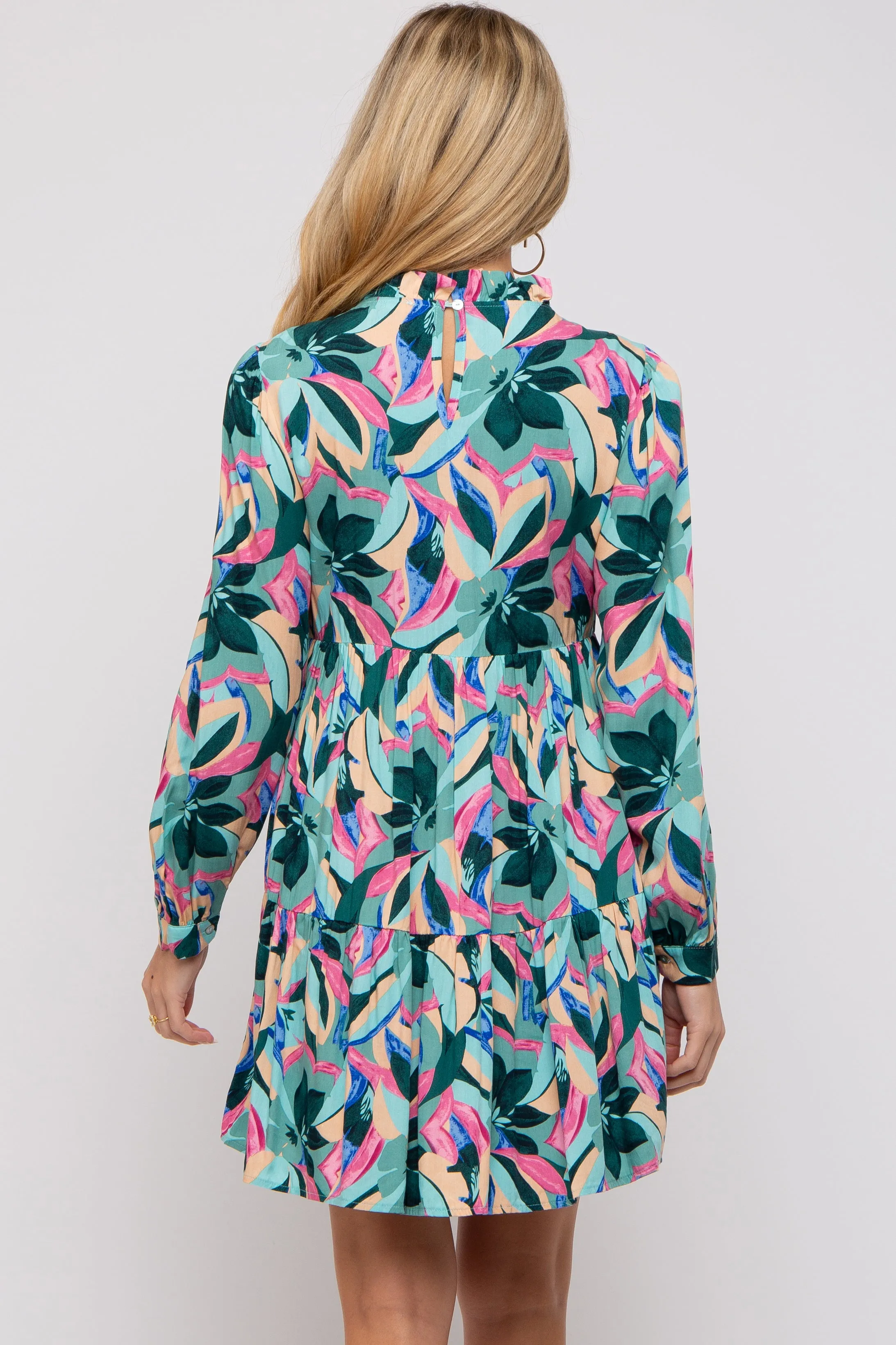 Teal Floral Ruffle Mock Neck Maternity Dress sold by Pinkblush product image thumbnail 4