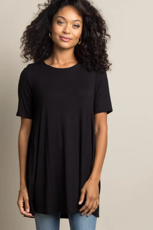 Black Basic Short Sleeve Top sold by Pinkblush