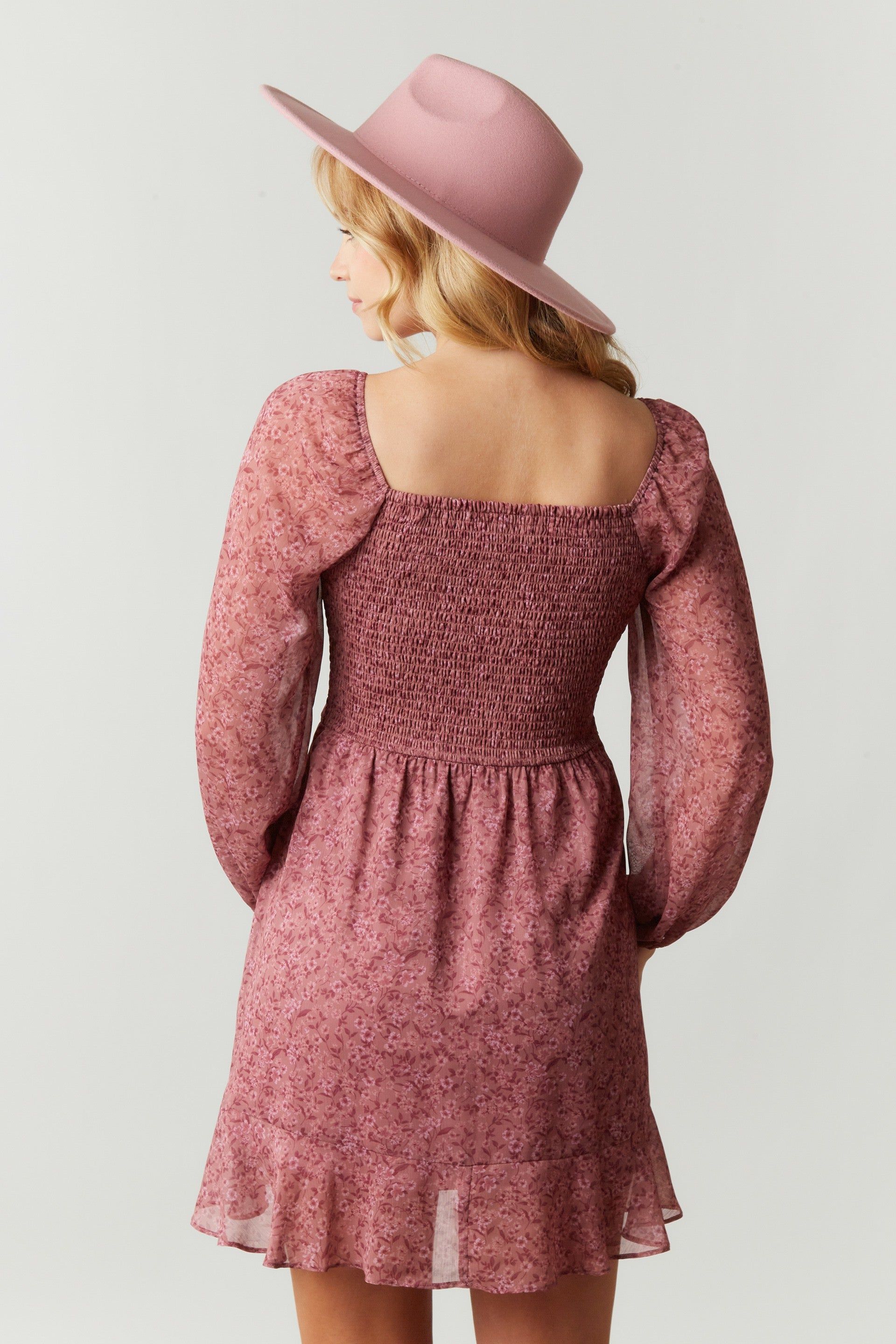 Mauve Floral Print Mini Dress sold by Pinkblush product image thumbnail 3