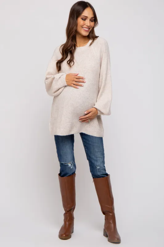 Beige Soft Brushed Maternity Sweater sold by Pinkblush