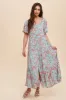 Mint Green Floral Button Front Short Flutter Sleeve Maxi Dress sold by Pinkblush