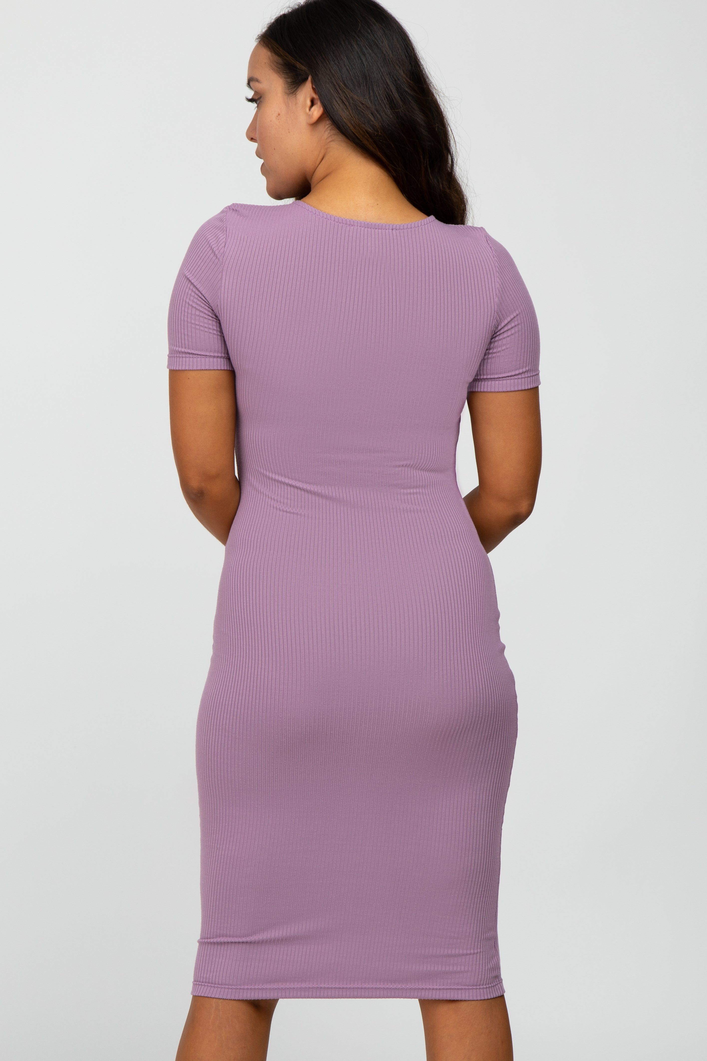 Lavender Ribbed Short Sleeve Fitted Dress sold by Pinkblush product image thumbnail 4