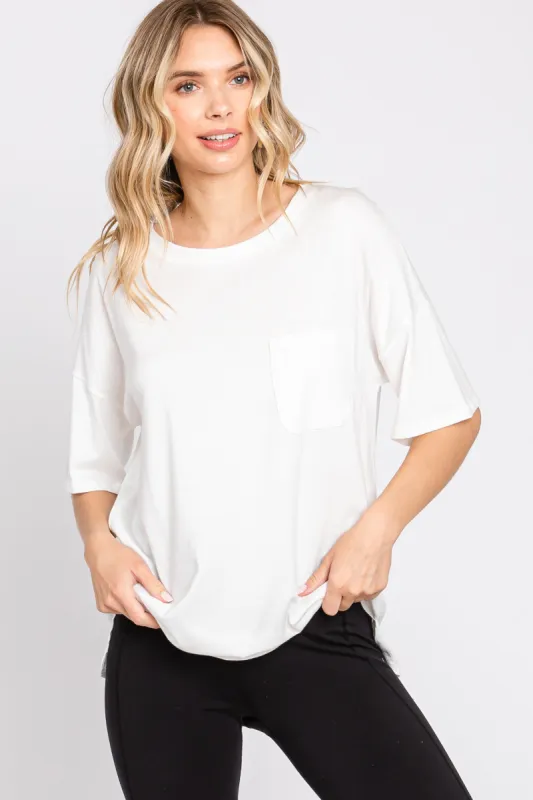 White Short Sleeve Pocketed Top sold by Pinkblush