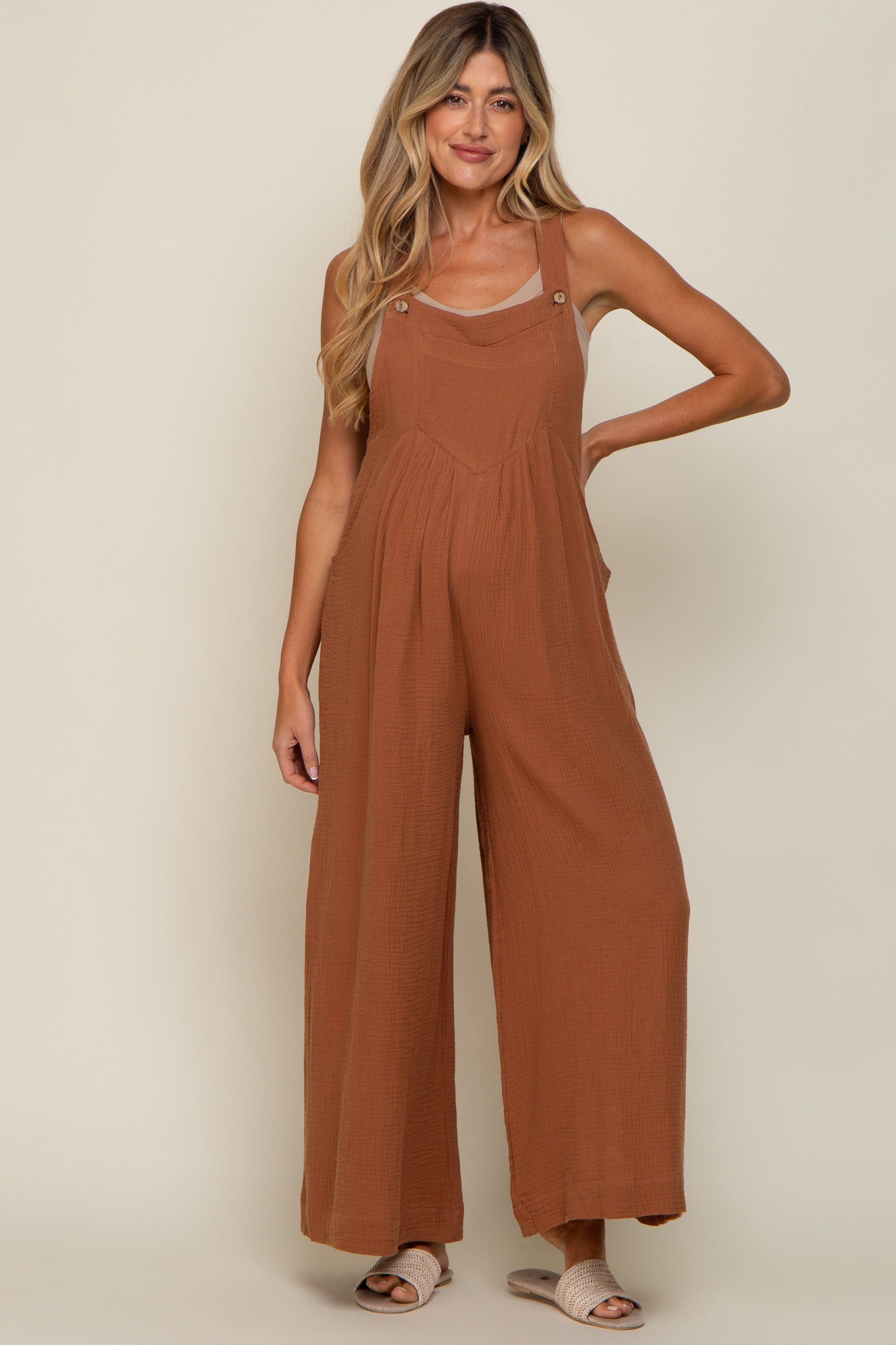 Rust Pocket Front Maternity Wide Leg Jumpsuit sold by Pinkblush product image thumbnail 5