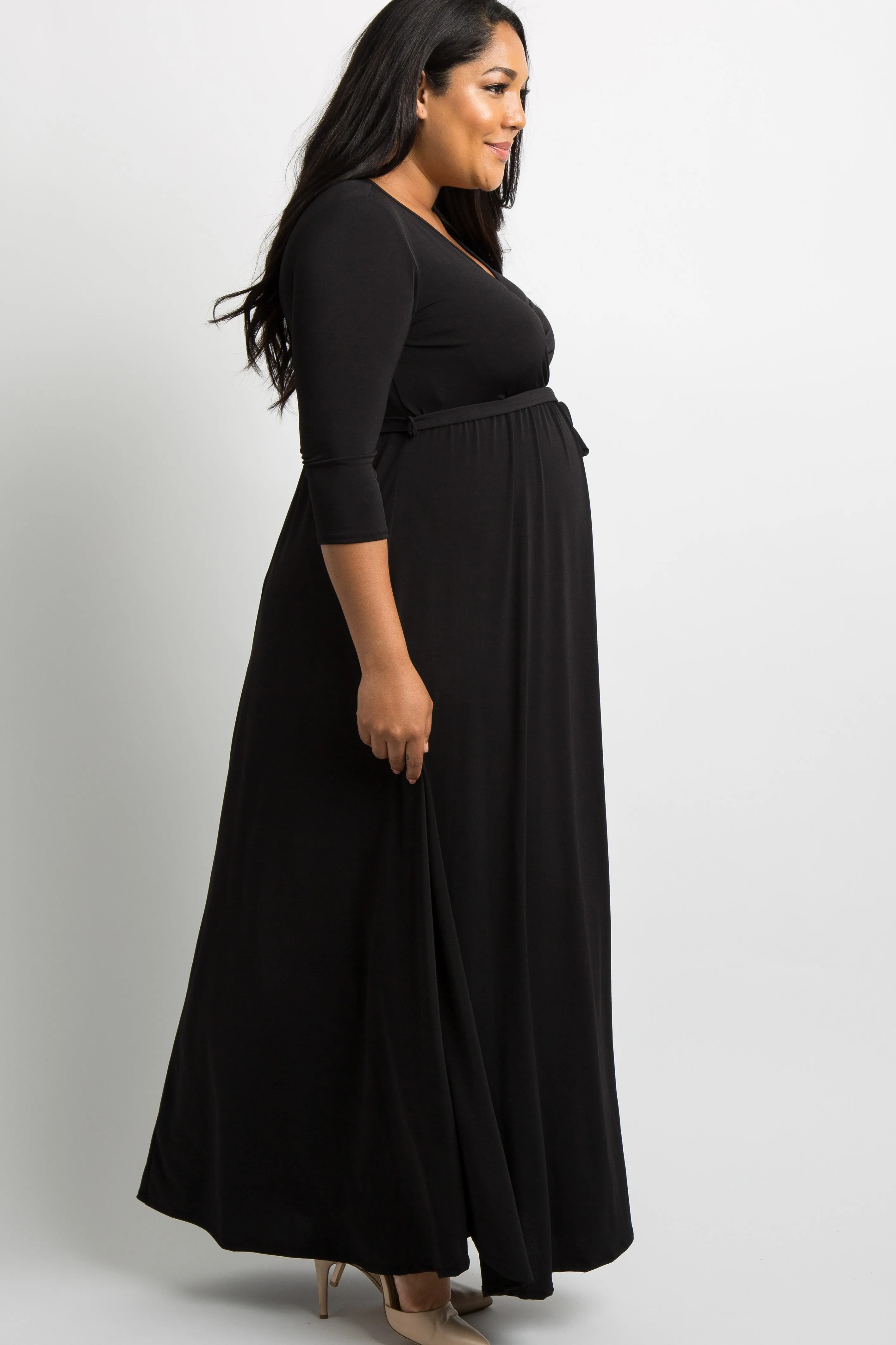 PinkBlush Black Sash Tie Wrap Plus Maternity Maxi Dress sold by Pinkblush product image thumbnail 2