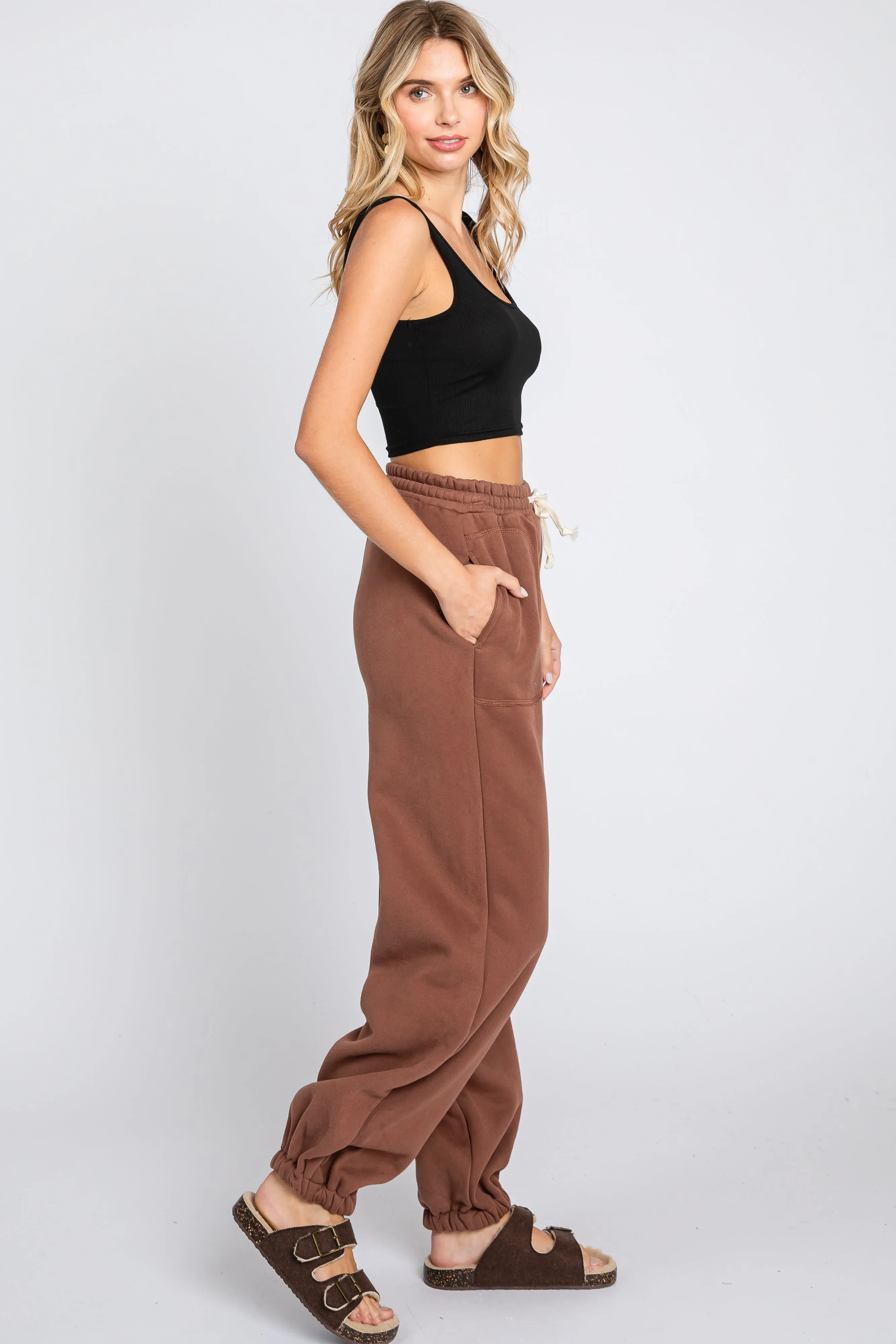 Brown Drawstring Relaxed Fit Sweatpants sold by Pinkblush product image thumbnail 2