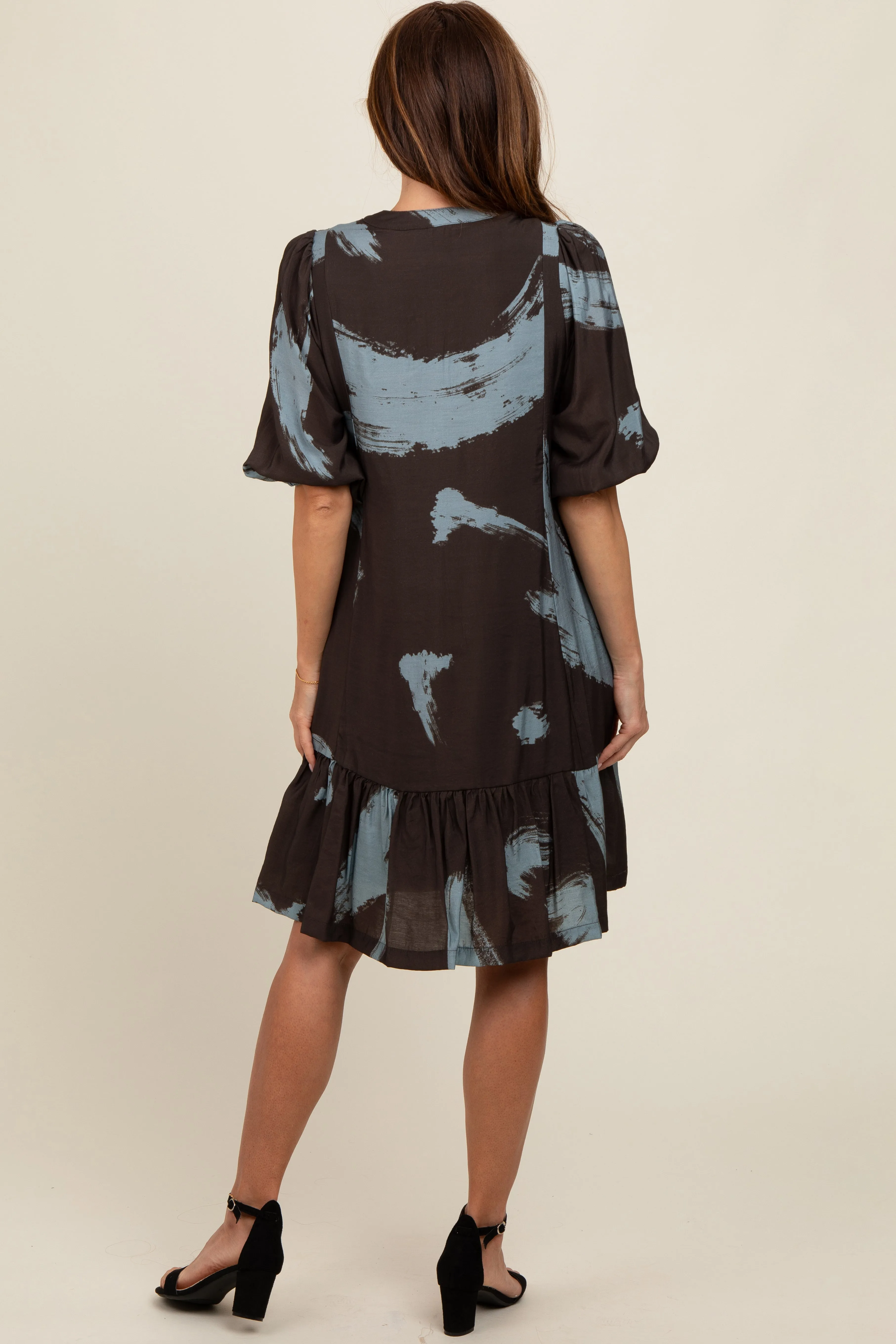 Mocha Abstract Print Button Up Midi Dress sold by Pinkblush product image thumbnail 3