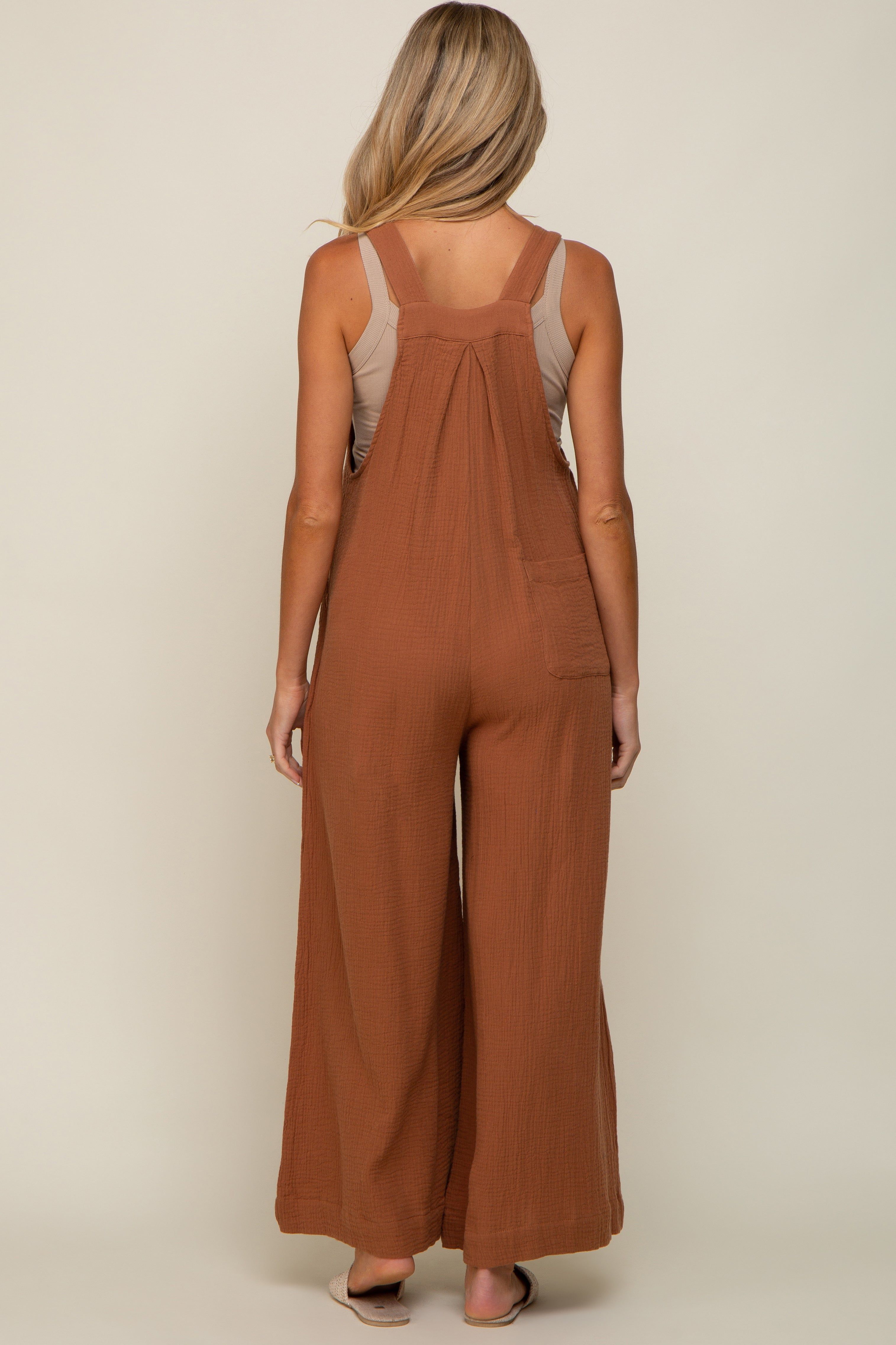 Rust Pocket Front Maternity Wide Leg Jumpsuit sold by Pinkblush product image thumbnail 3