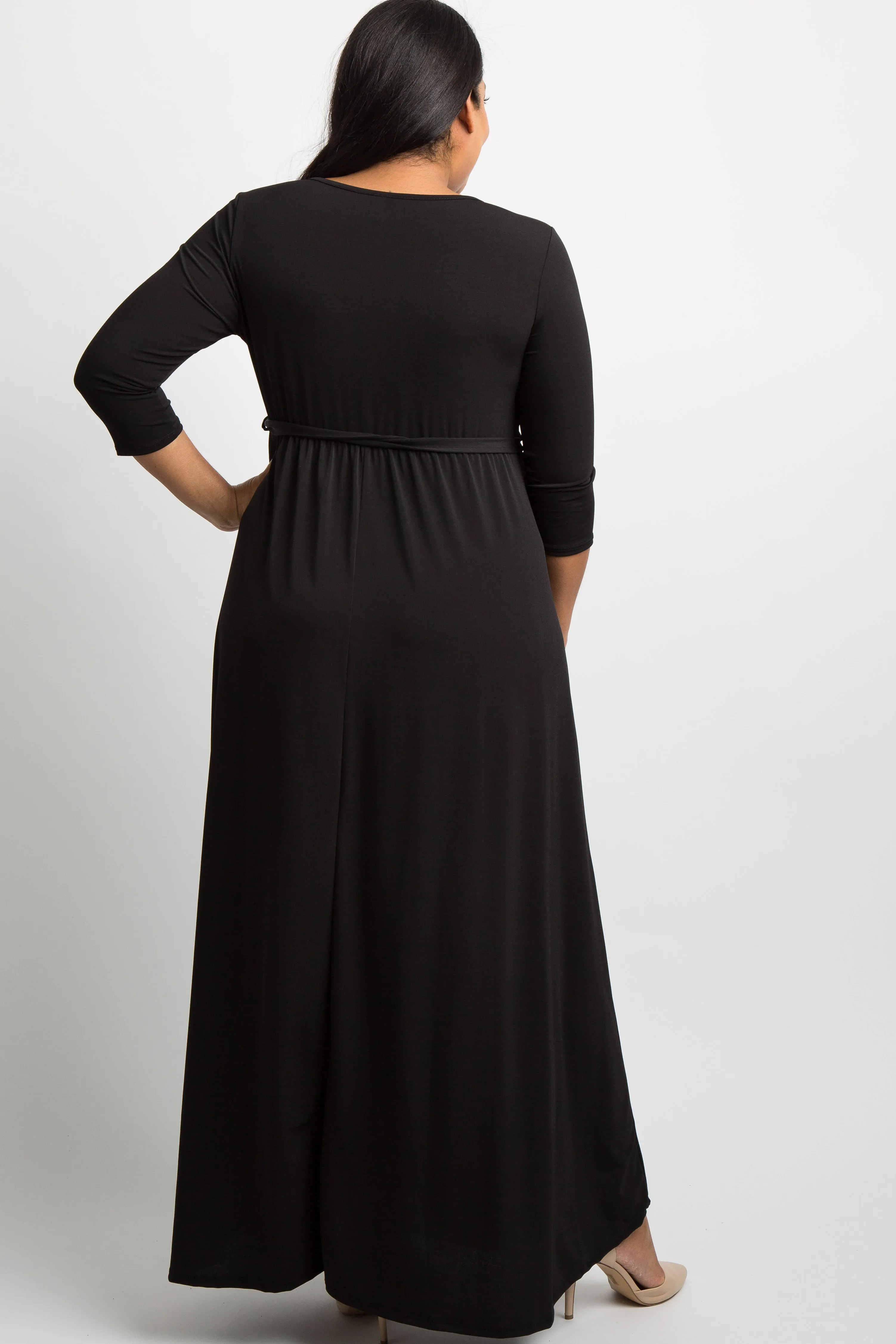 PinkBlush Black Sash Tie Wrap Plus Maternity Maxi Dress sold by Pinkblush product image thumbnail 3