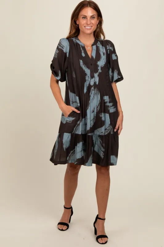 Mocha Abstract Print Button Up Midi Dress sold by Pinkblush