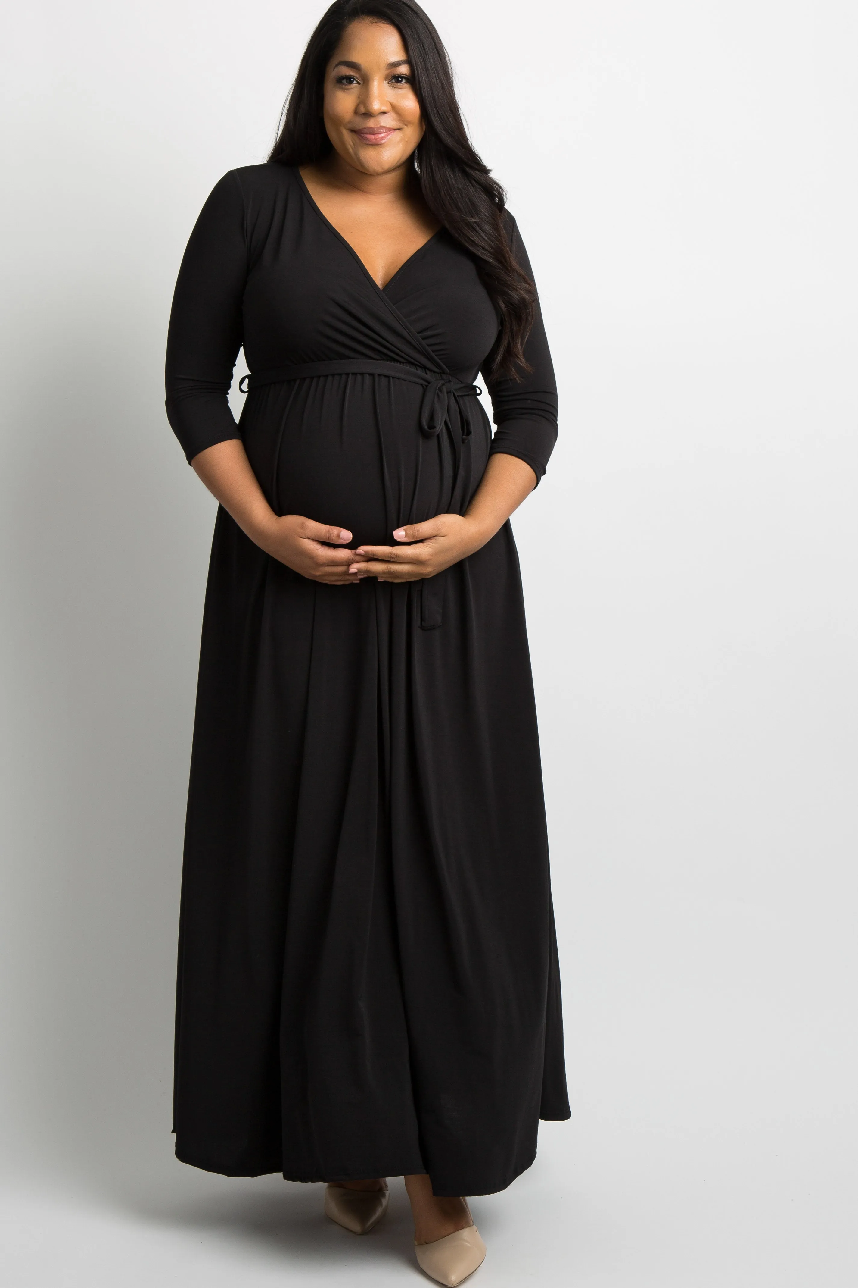 PinkBlush Black Sash Tie Wrap Plus Maternity Maxi Dress sold by Pinkblush