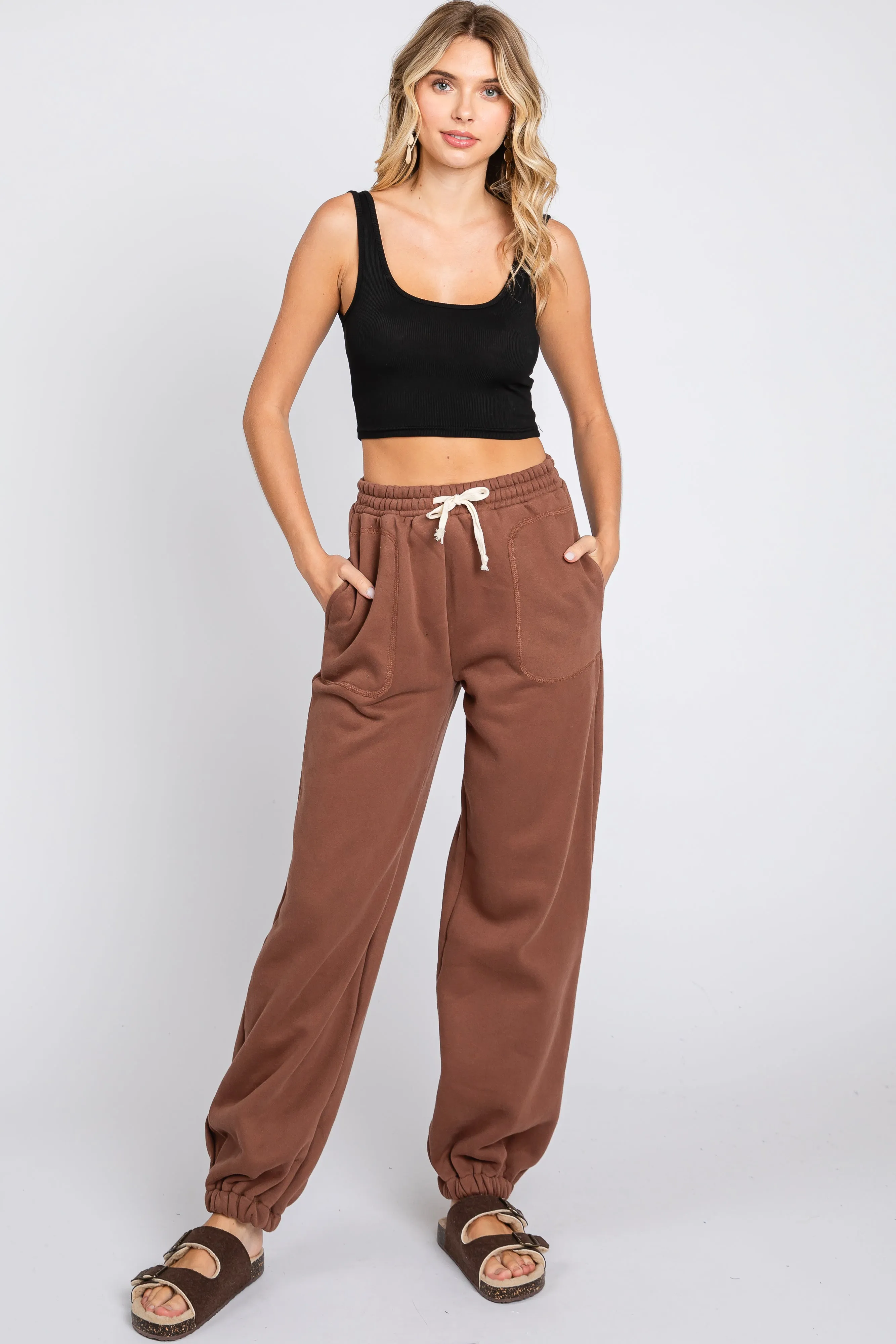 Brown Drawstring Relaxed Fit Sweatpants sold by Pinkblush