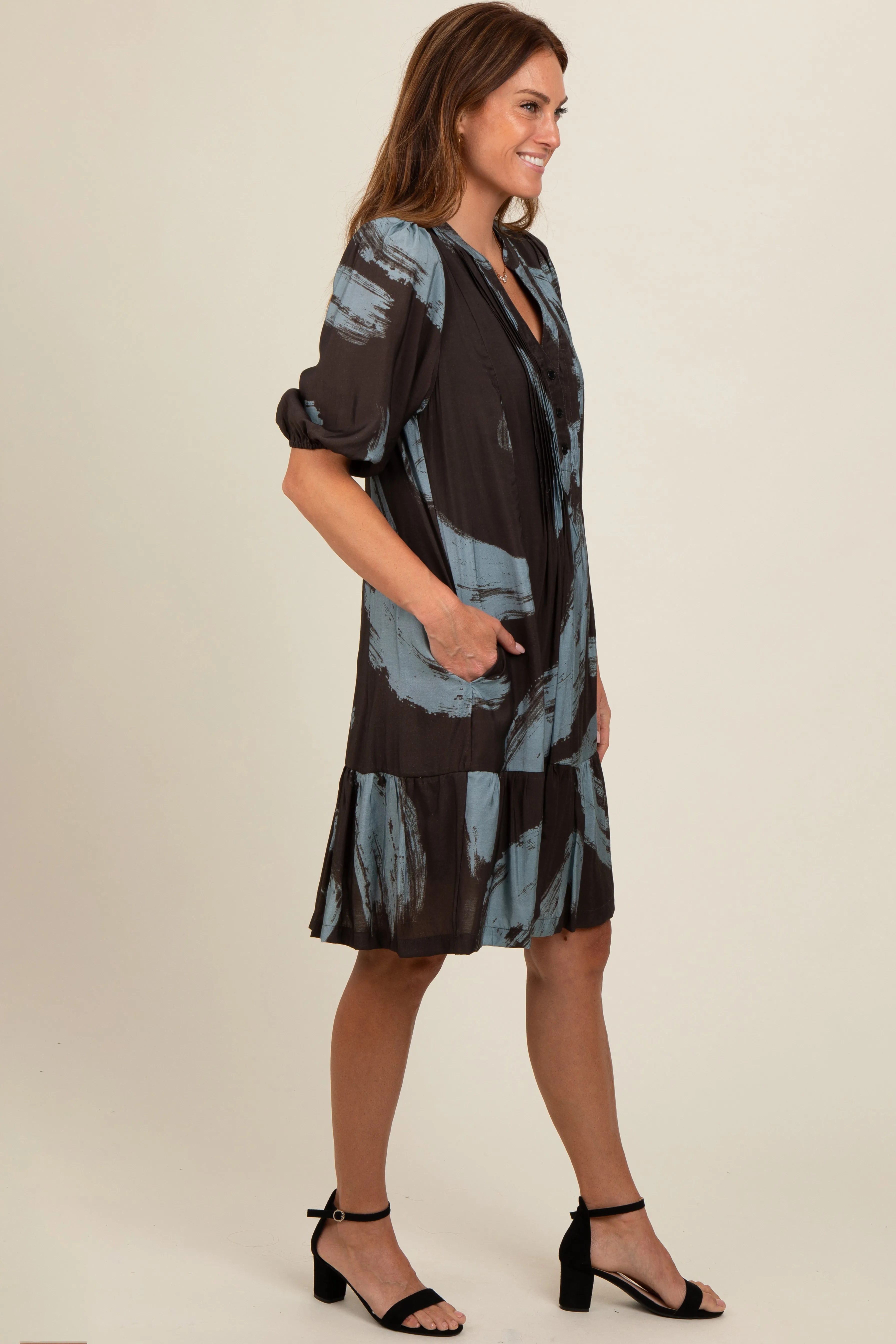 Mocha Abstract Print Button Up Midi Dress sold by Pinkblush product image thumbnail 2