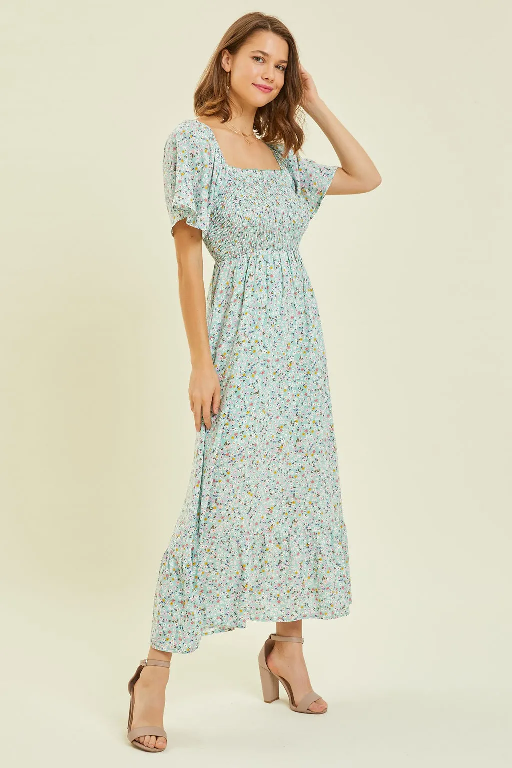 Mint Floral Smocked Maxi Dress sold by Pinkblush product image thumbnail 2