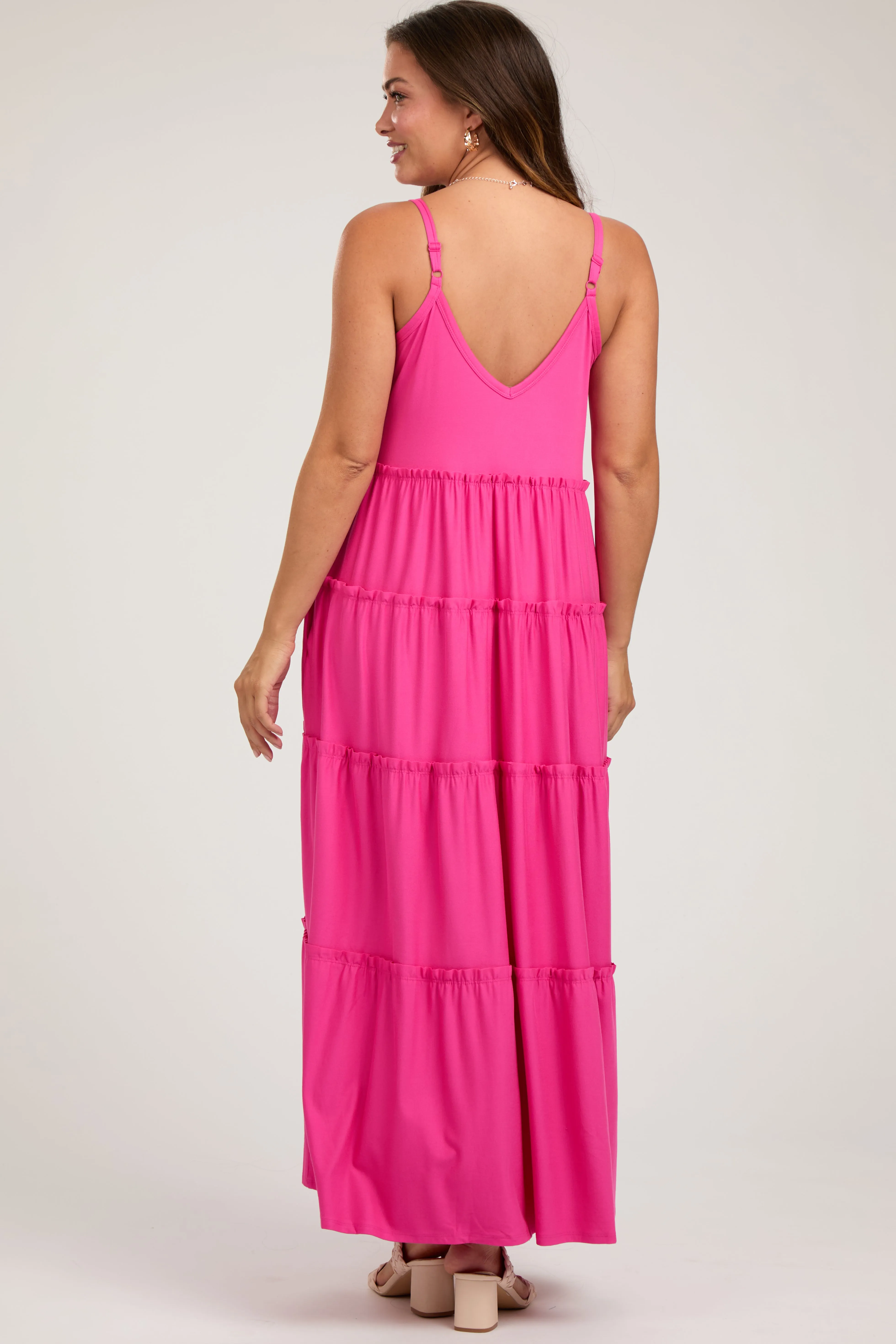 Fuchsia Tiered Sleeveless Maternity Maxi Dress sold by Pinkblush product image thumbnail 3