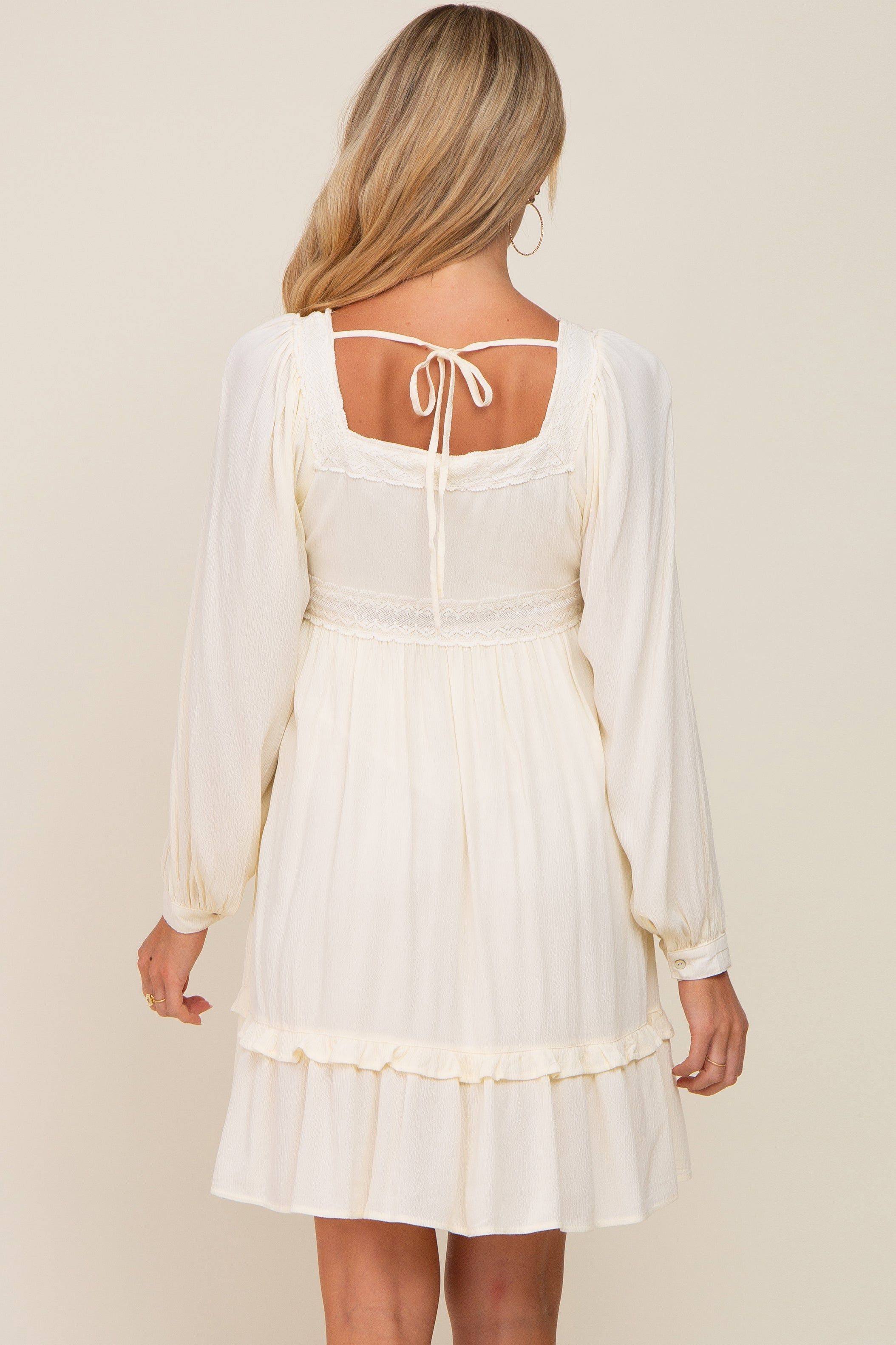 Cream Lace Embroidered Square Neck Maternity Dress sold by Pinkblush product image thumbnail 4